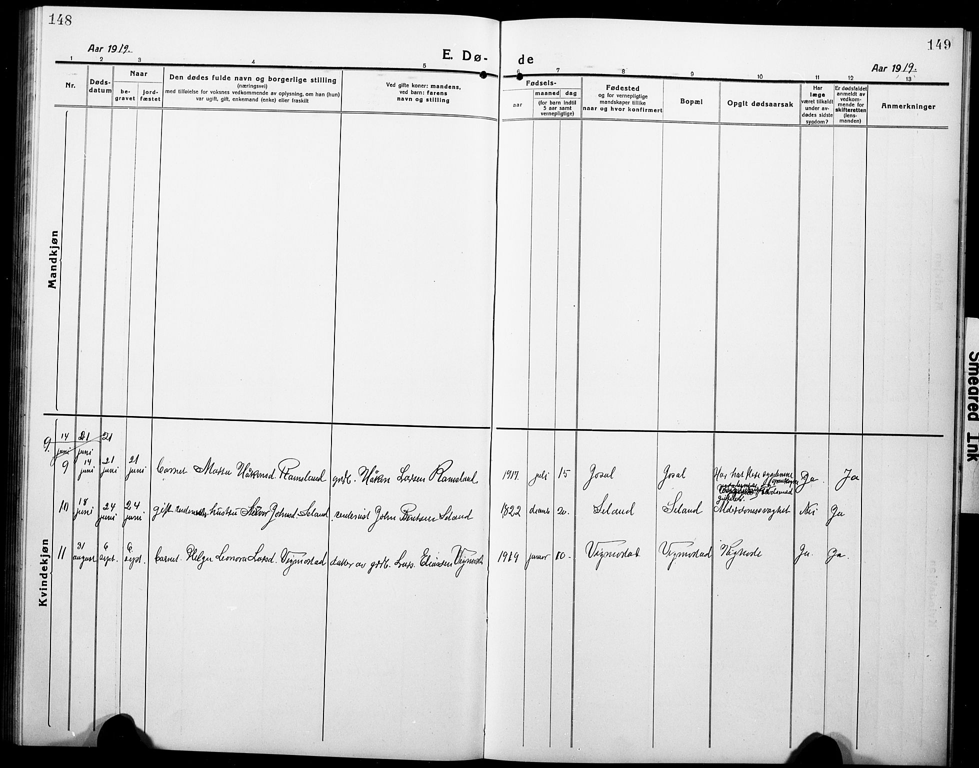 Nord-Audnedal sokneprestkontor, AV/SAK-1111-0032/F/Fb/Fbb/L0005: Parish register (copy) no. B 5, 1918-1929, p. 148-149