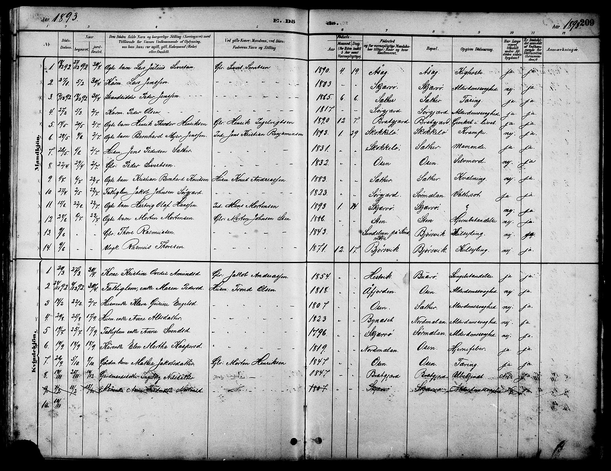 Ministerialprotokoller, klokkerbøker og fødselsregistre - Sør-Trøndelag, SAT/A-1456/658/L0726: Parish register (copy) no. 658C02, 1883-1908, p. 209