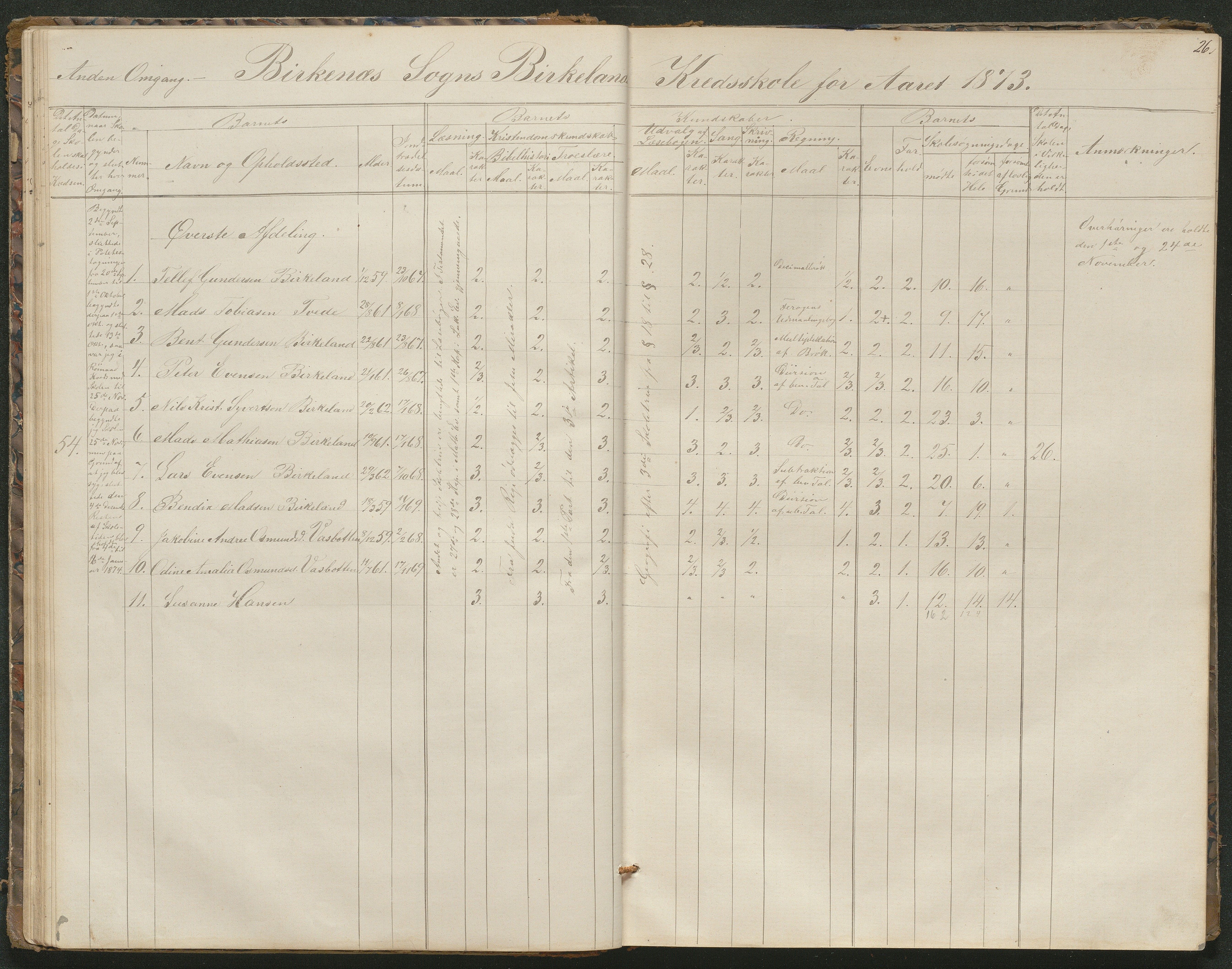 Birkenes kommune, Birkenes krets/Birkeland folkeskole frem til 1991, AAKS/KA0928-550a_91/F02/L0001: Skoleprotokoll, 1862-1896, p. 26