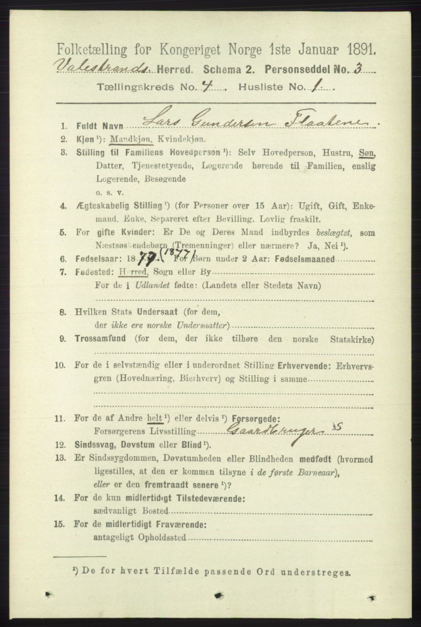 RA, 1891 census for 1217 Valestrand, 1891, p. 875