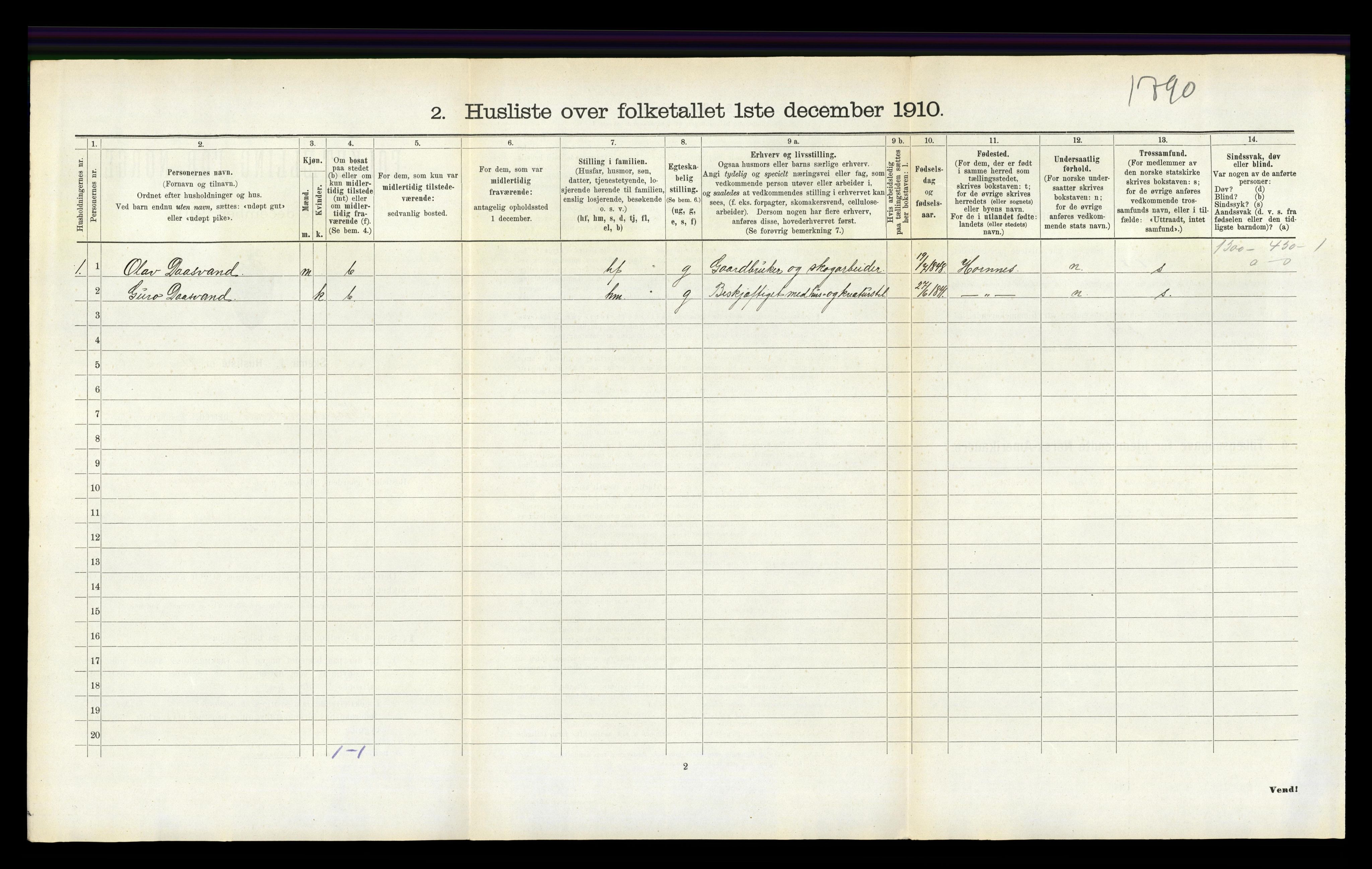 RA, 1910 census for Vestre Moland, 1910, p. 649