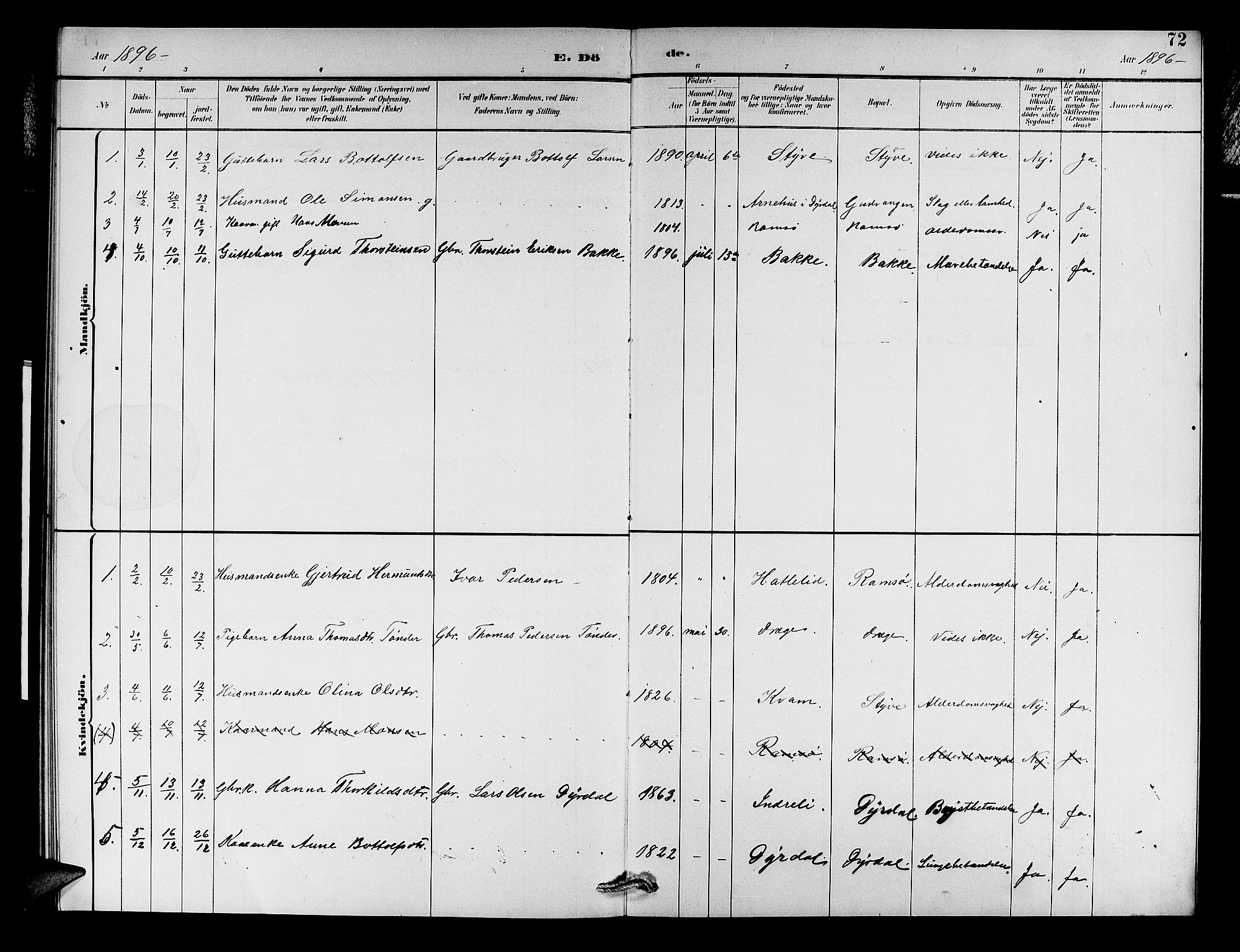 Aurland sokneprestembete, AV/SAB-A-99937/H/Hb/Hbc/L0002: Parish register (copy) no. C 2, 1883-1900, p. 72