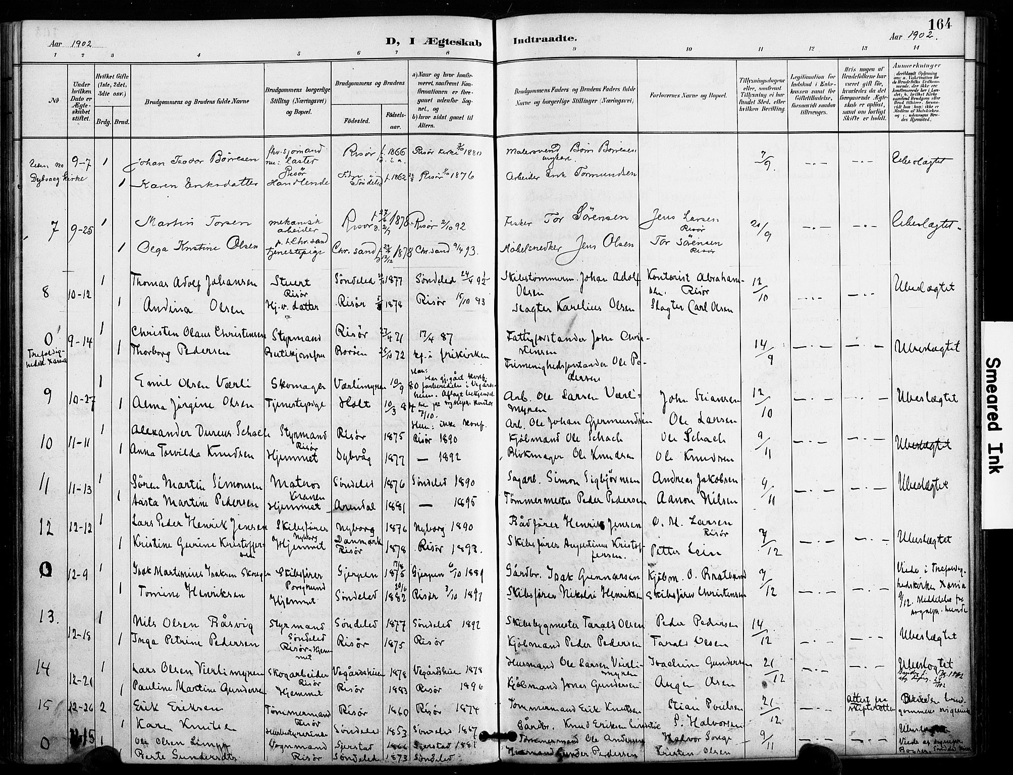 Risør sokneprestkontor, SAK/1111-0035/F/Fa/L0010: Parish register (official) no. A 10, 1896-1906, p. 164