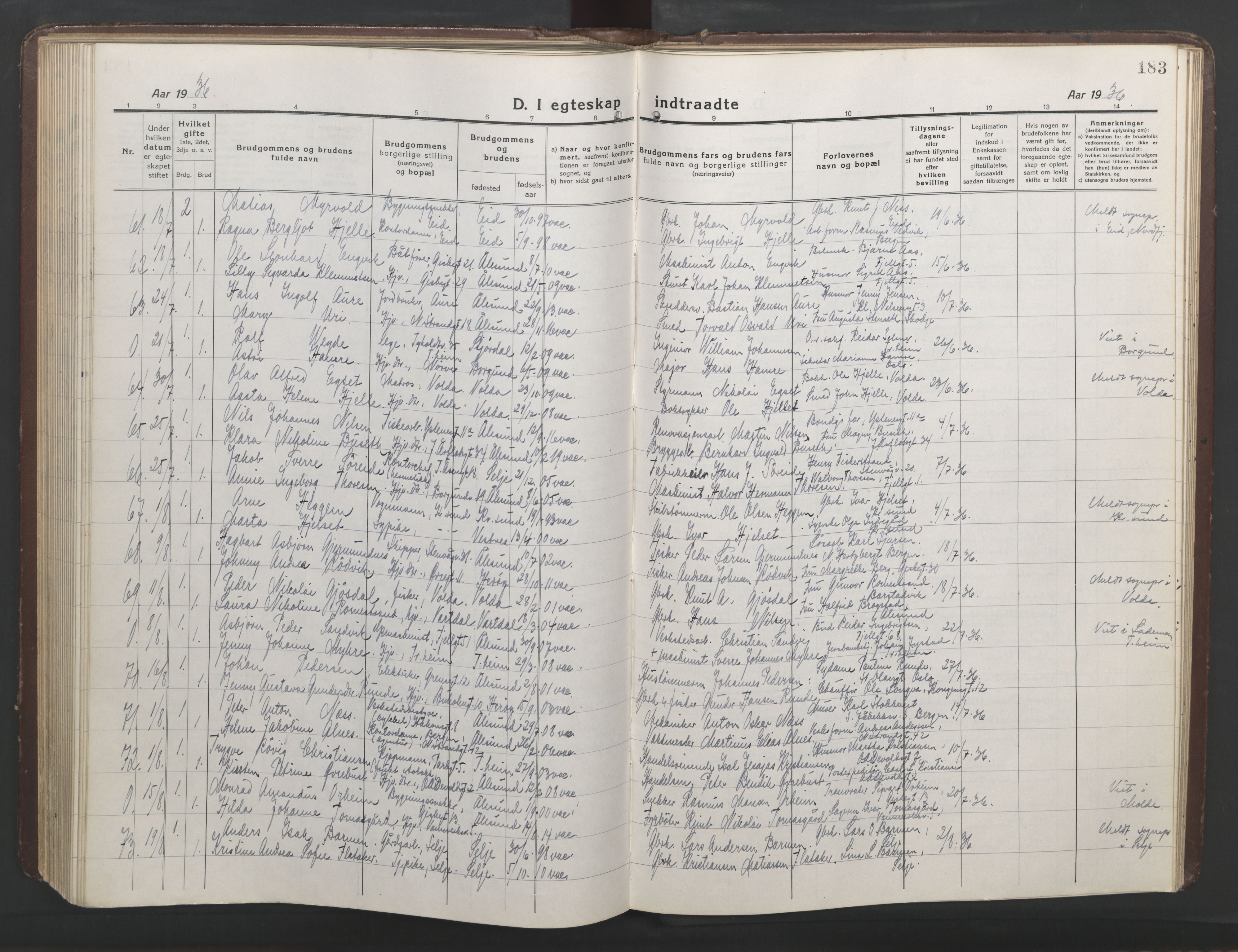 Ministerialprotokoller, klokkerbøker og fødselsregistre - Møre og Romsdal, AV/SAT-A-1454/529/L0473: Parish register (copy) no. 529C10, 1918-1941, p. 183