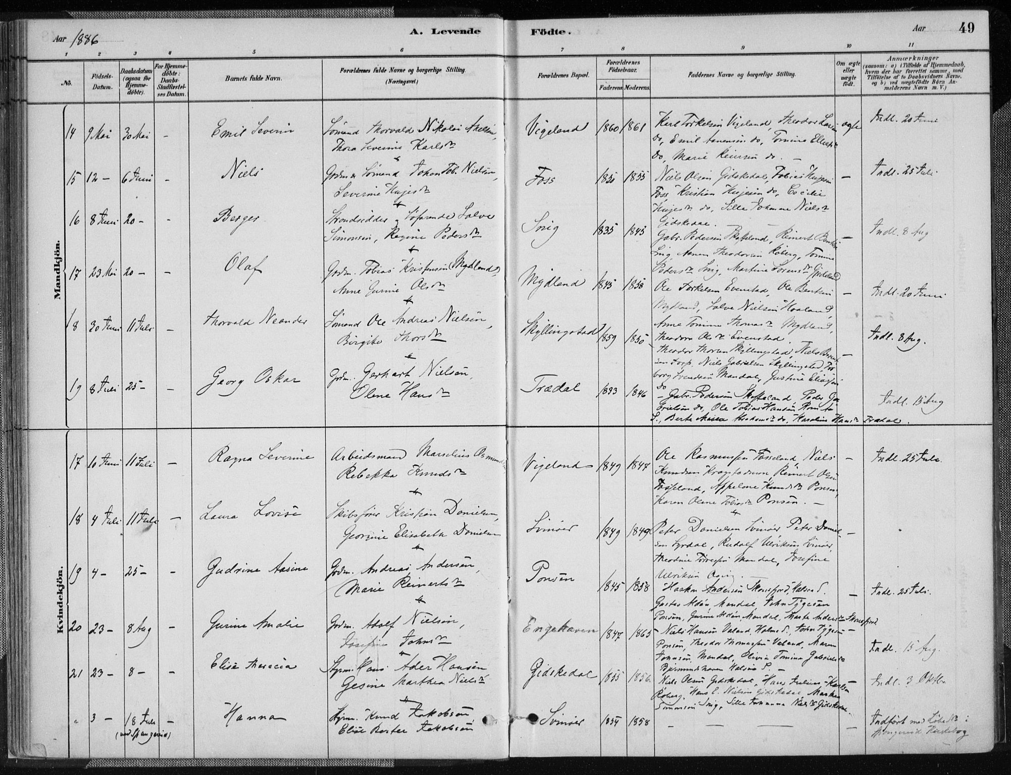 Sør-Audnedal sokneprestkontor, AV/SAK-1111-0039/F/Fa/Fab/L0009: Parish register (official) no. A 9, 1880-1895, p. 49