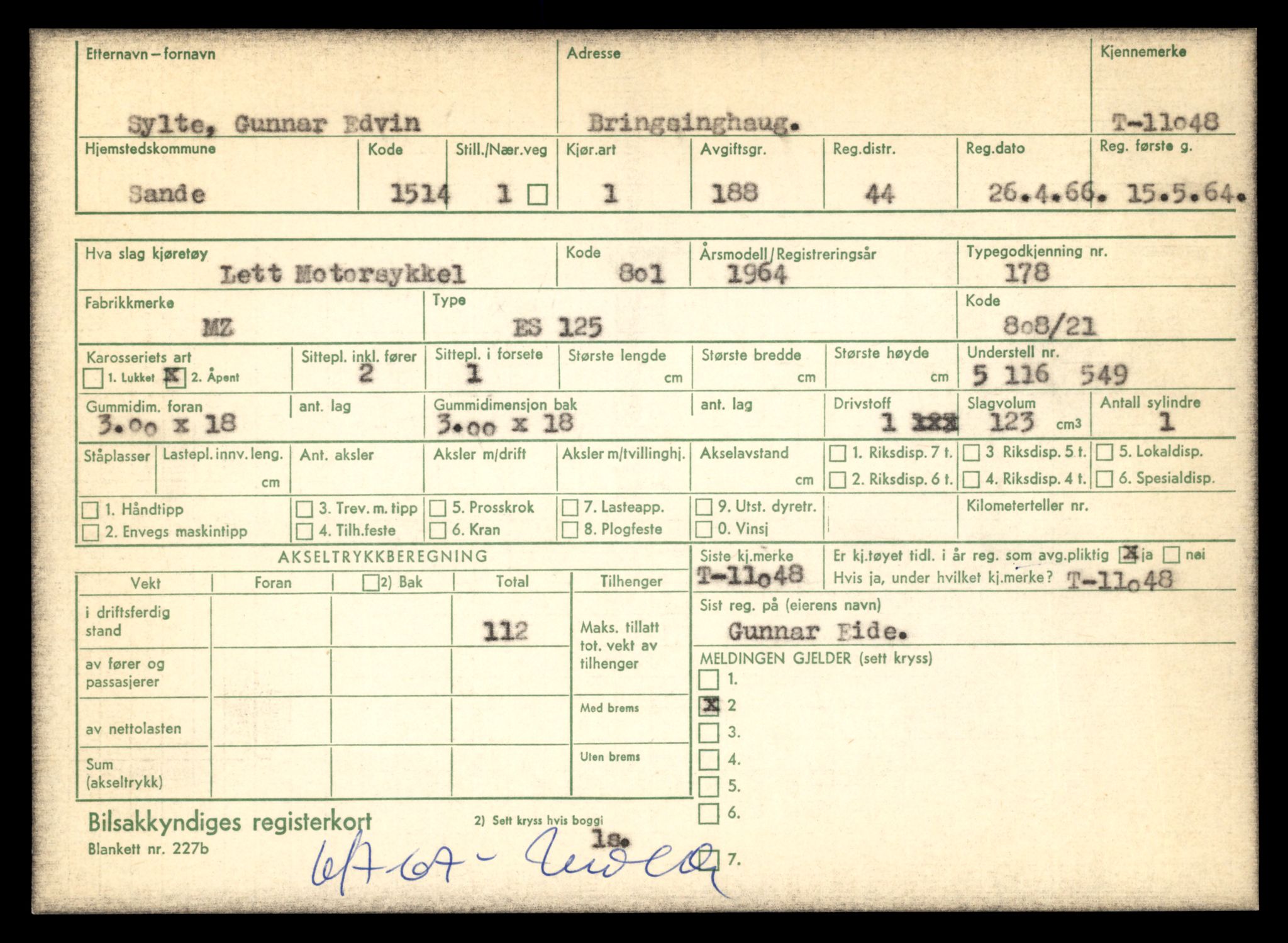 Møre og Romsdal vegkontor - Ålesund trafikkstasjon, SAT/A-4099/F/Fe/L0026: Registreringskort for kjøretøy T 11046 - T 11160, 1927-1998, p. 55