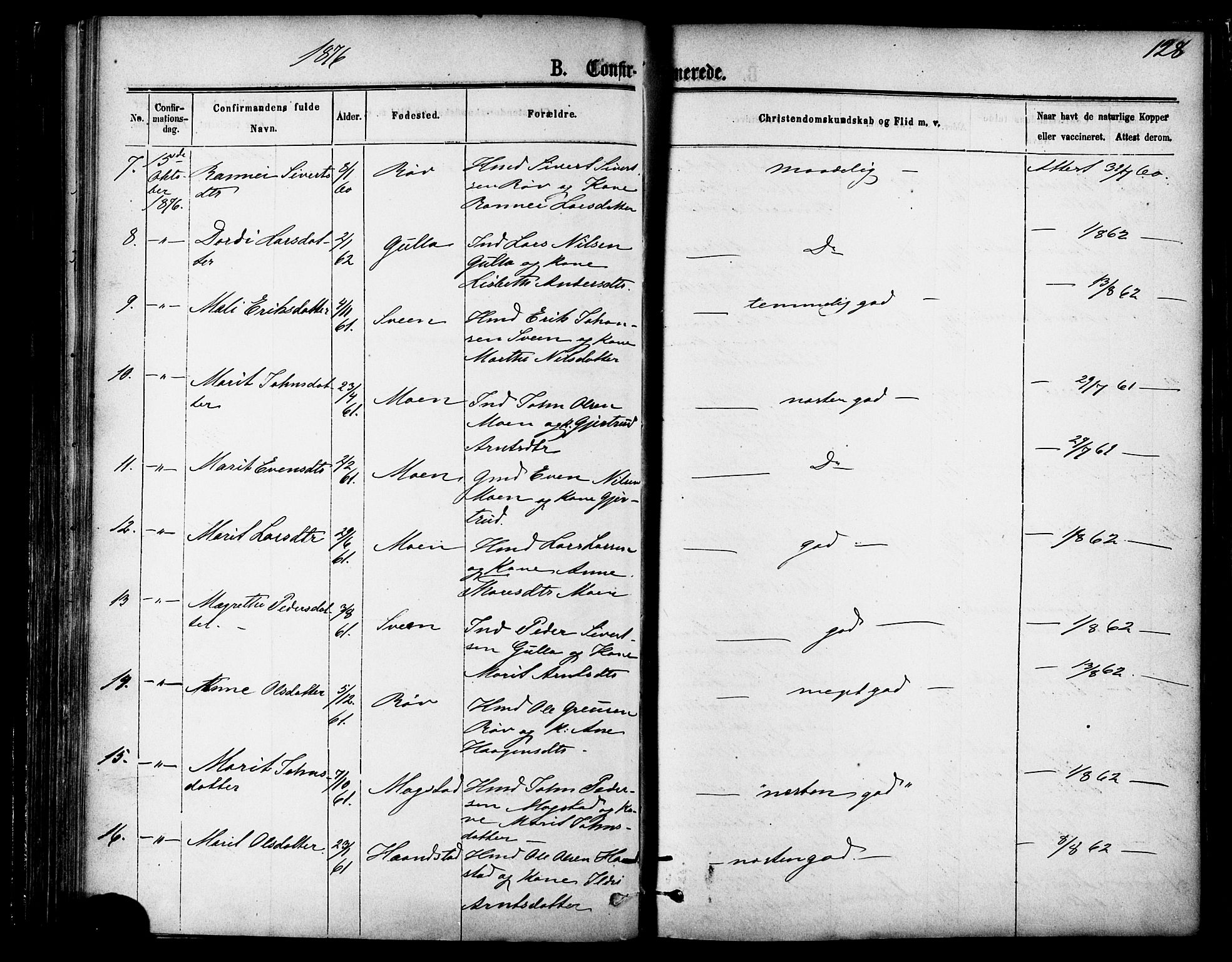 Ministerialprotokoller, klokkerbøker og fødselsregistre - Møre og Romsdal, AV/SAT-A-1454/595/L1046: Parish register (official) no. 595A08, 1874-1884, p. 128