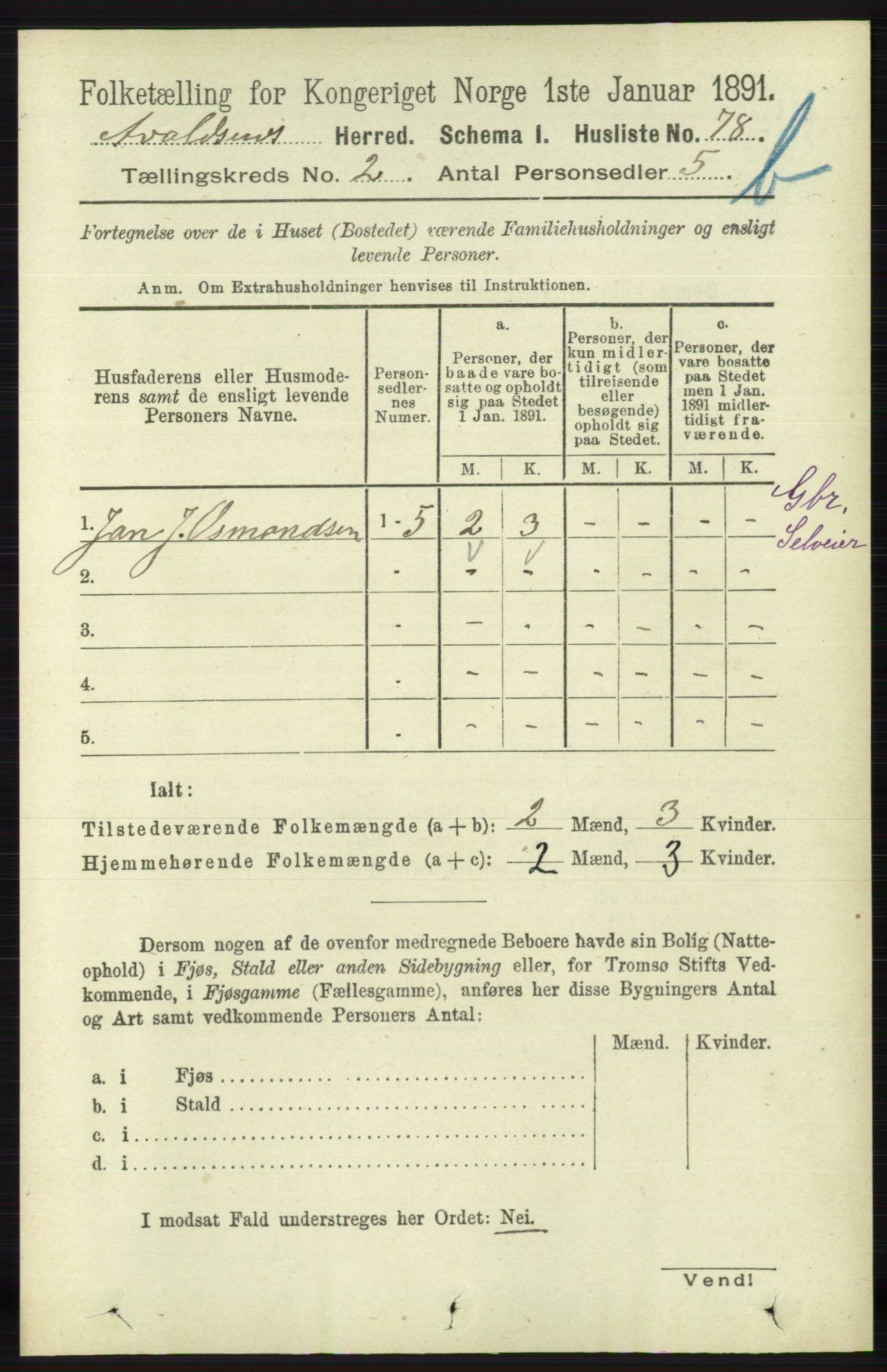 RA, 1891 census for 1147 Avaldsnes, 1891, p. 1967