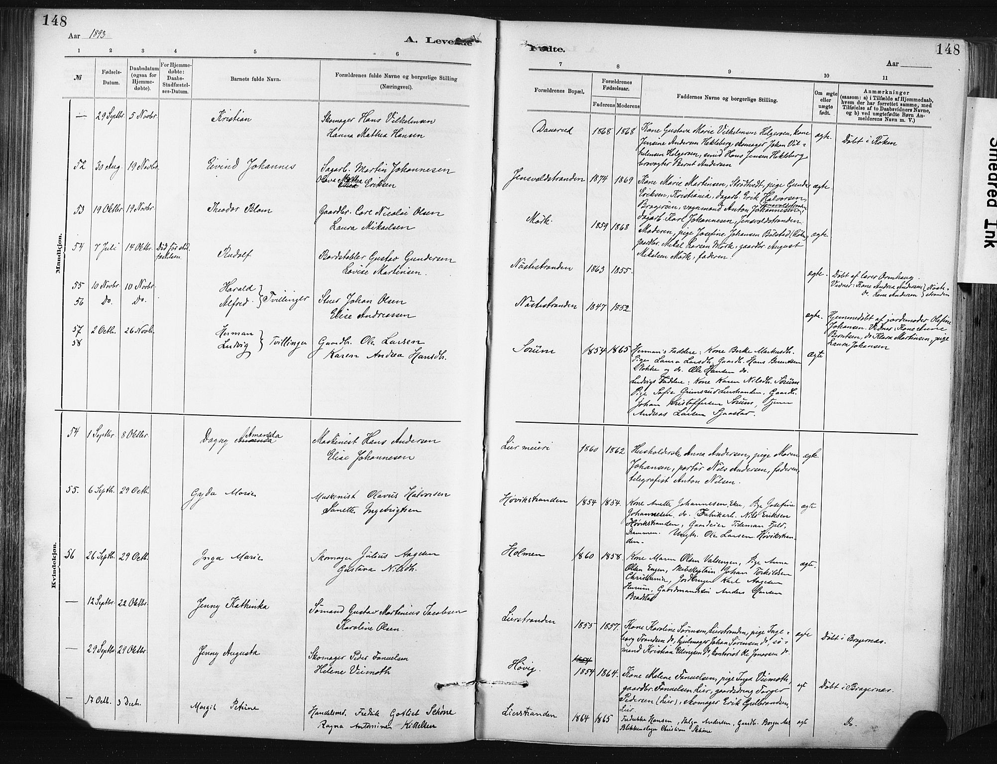 Lier kirkebøker, AV/SAKO-A-230/F/Fa/L0015: Parish register (official) no. I 15, 1883-1894, p. 148