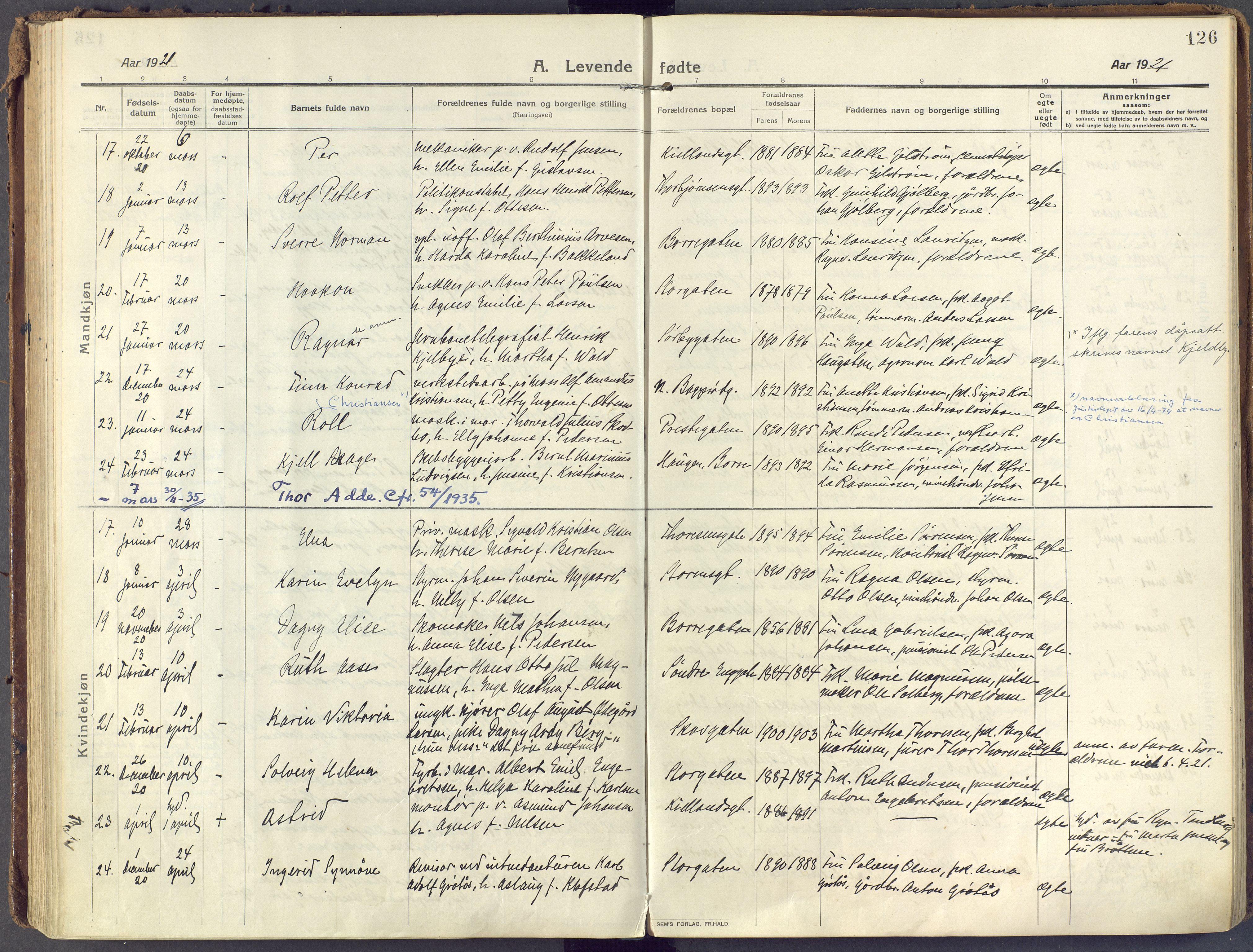 Horten kirkebøker, SAKO/A-348/F/Fa/L0012: Parish register (official) no. 12, 1913-1926, p. 126