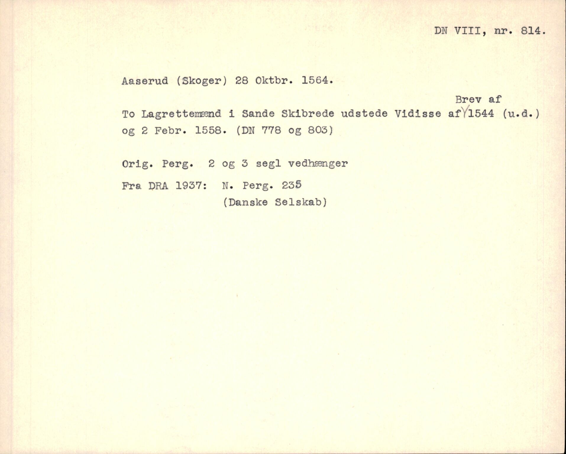 Riksarkivets diplomsamling, AV/RA-EA-5965/F35/F35f/L0003: Regestsedler: Diplomer fra DRA 1937 og 1996, p. 525