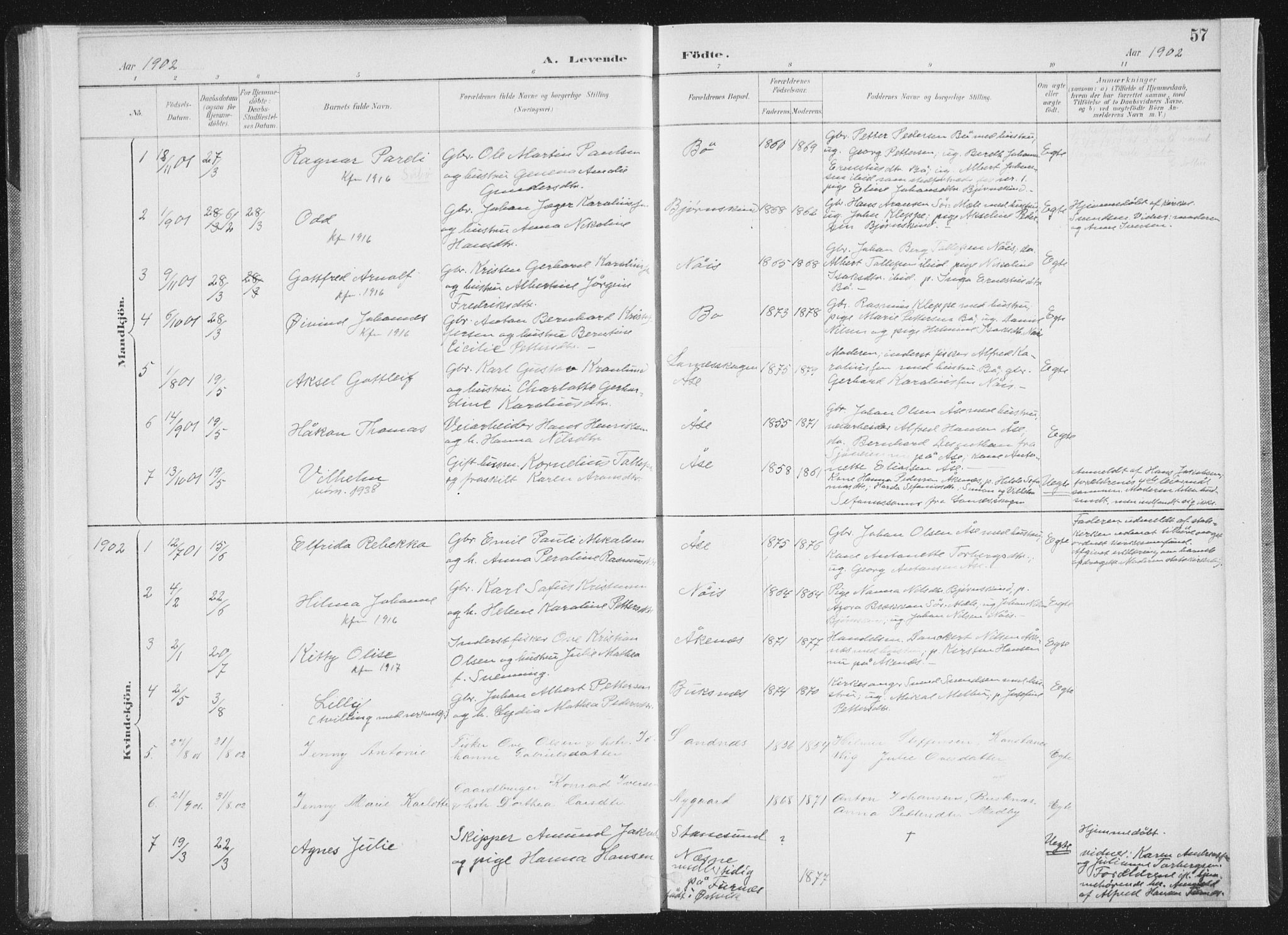 Ministerialprotokoller, klokkerbøker og fødselsregistre - Nordland, SAT/A-1459/898/L1422: Parish register (official) no. 898A02, 1887-1908, p. 57
