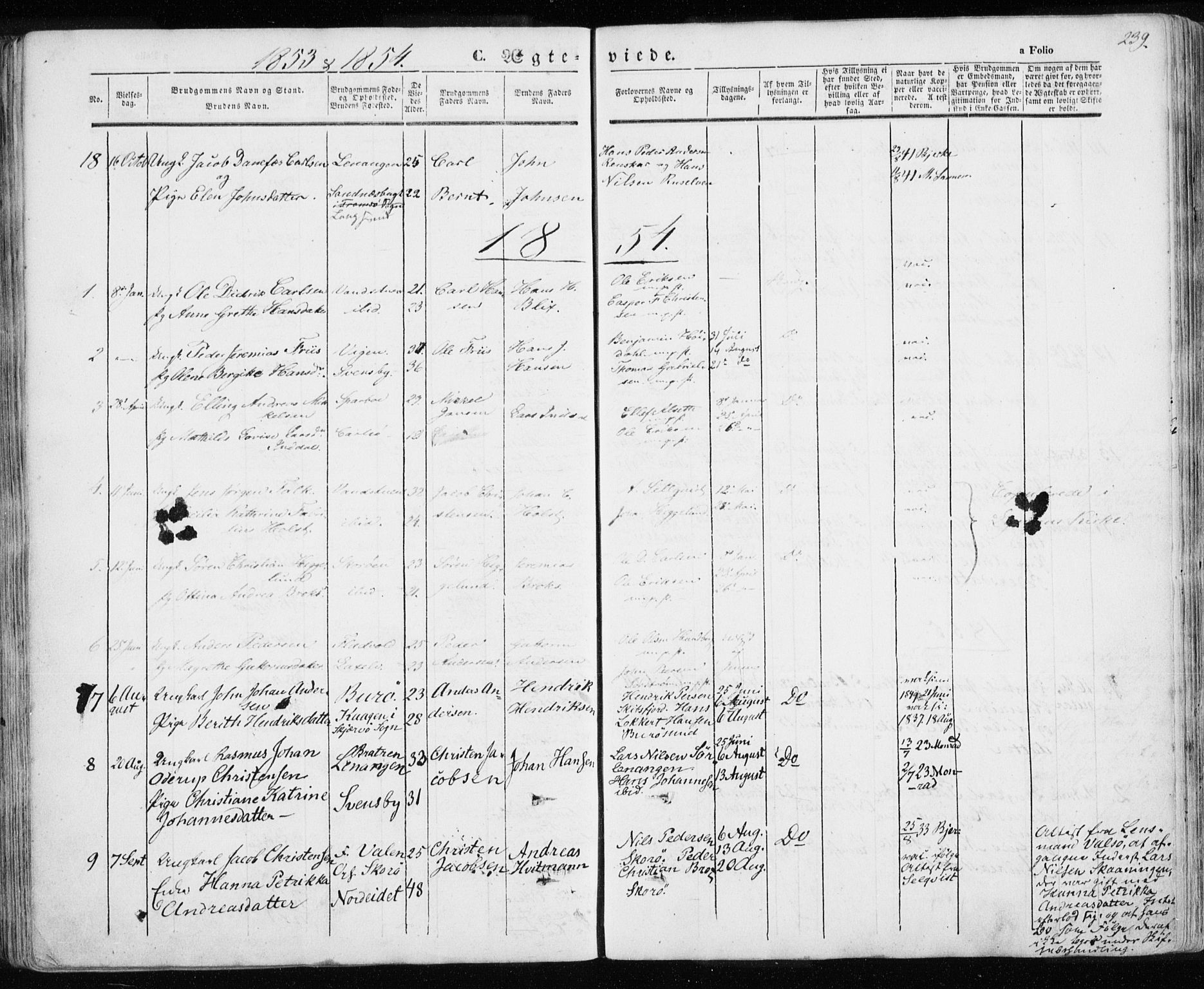 Karlsøy sokneprestembete, AV/SATØ-S-1299/H/Ha/Haa/L0003kirke: Parish register (official) no. 3, 1843-1860, p. 239