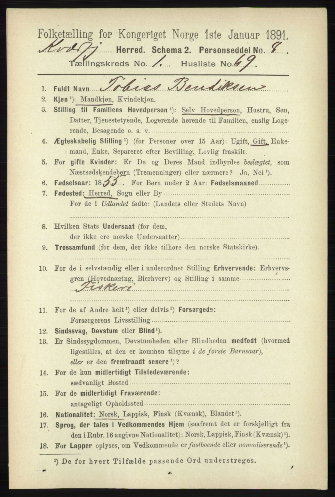 RA, 1891 census for 1911 Kvæfjord, 1891, p. 581