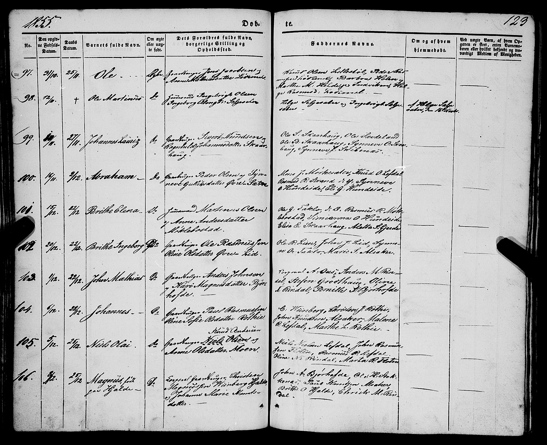 Eid sokneprestembete, AV/SAB-A-82301/H/Haa/Haaa/L0007: Parish register (official) no. A 7, 1844-1858, p. 123