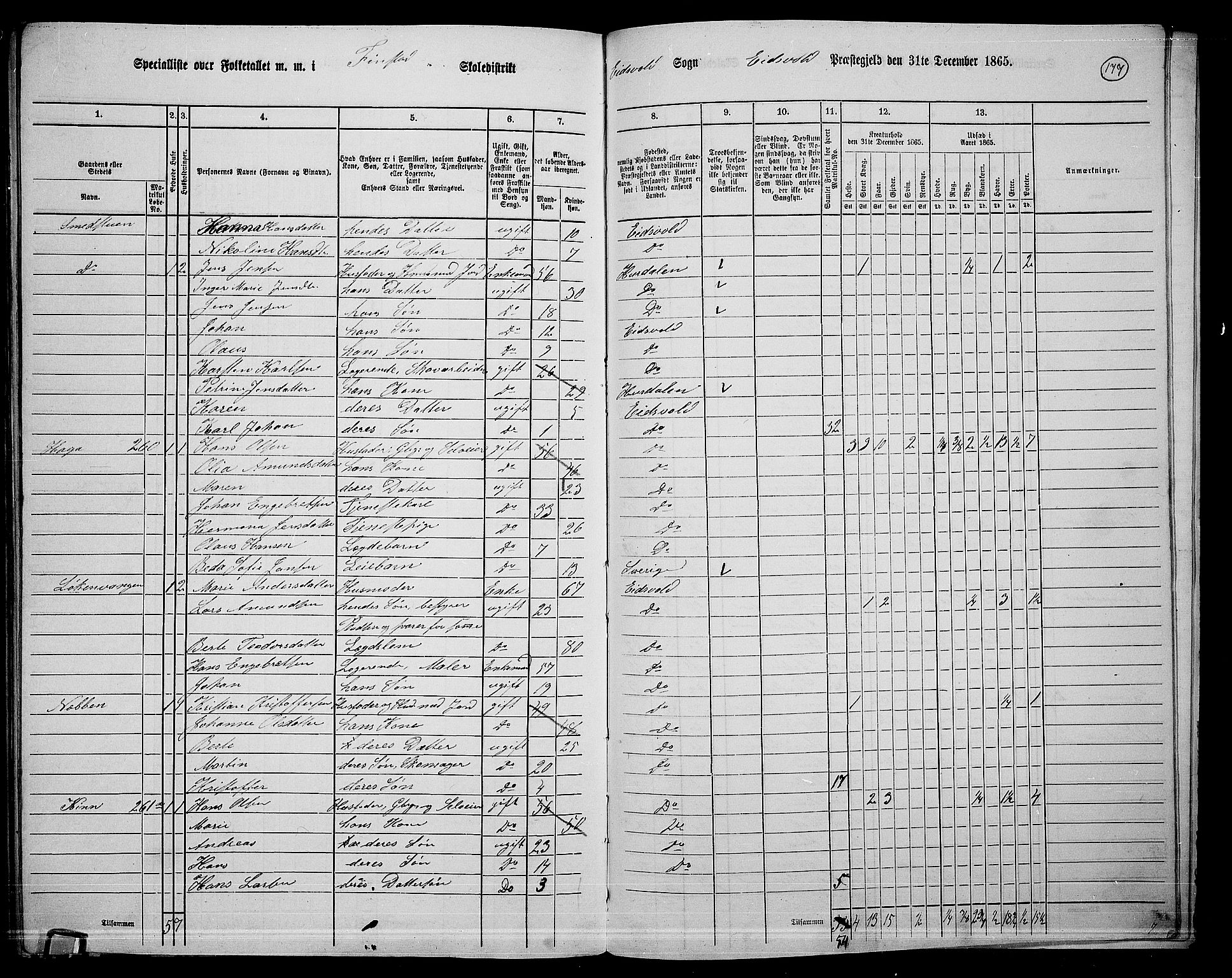 RA, 1865 census for Eidsvoll, 1865, p. 156