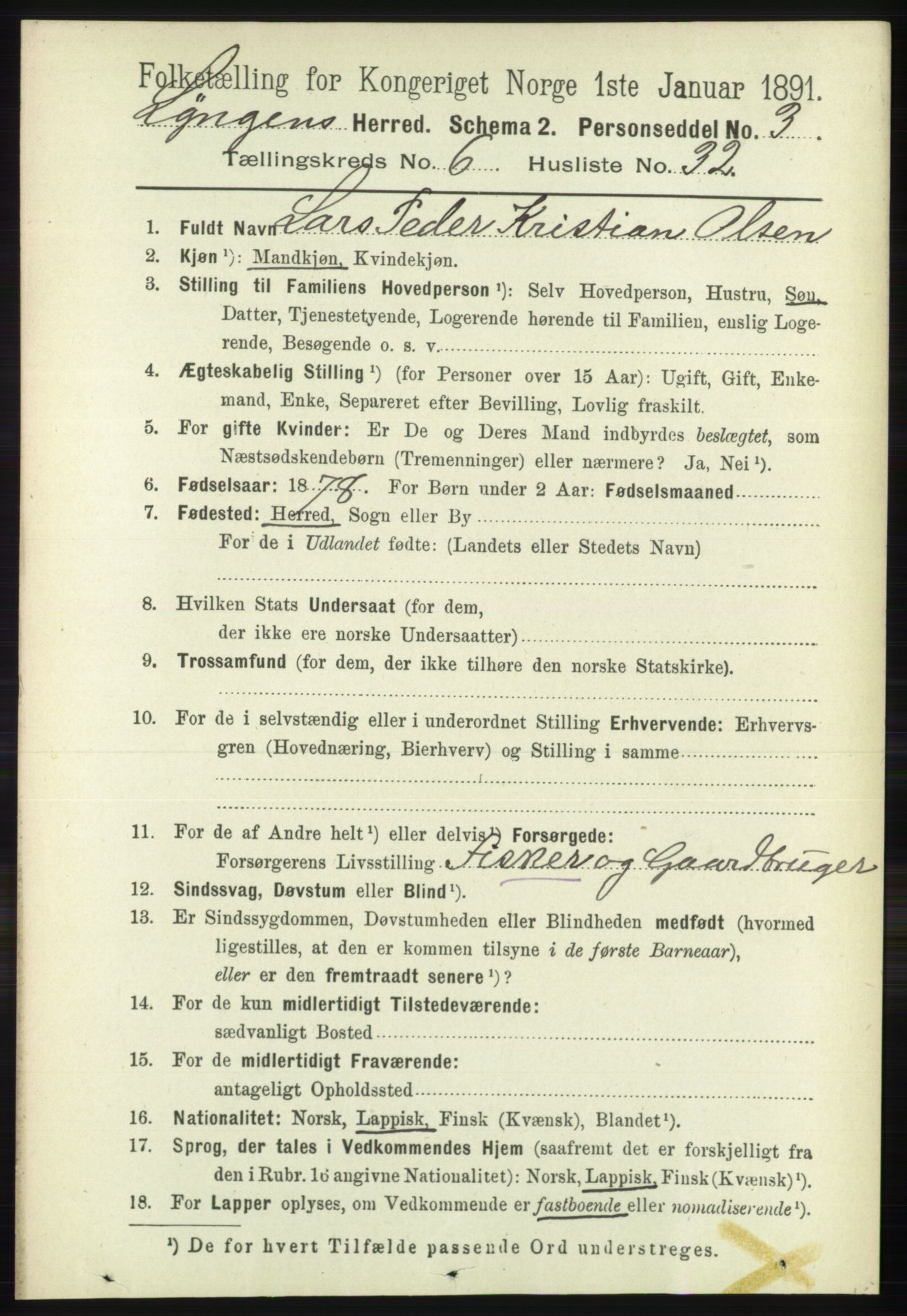 RA, 1891 census for 1938 Lyngen, 1891, p. 5481