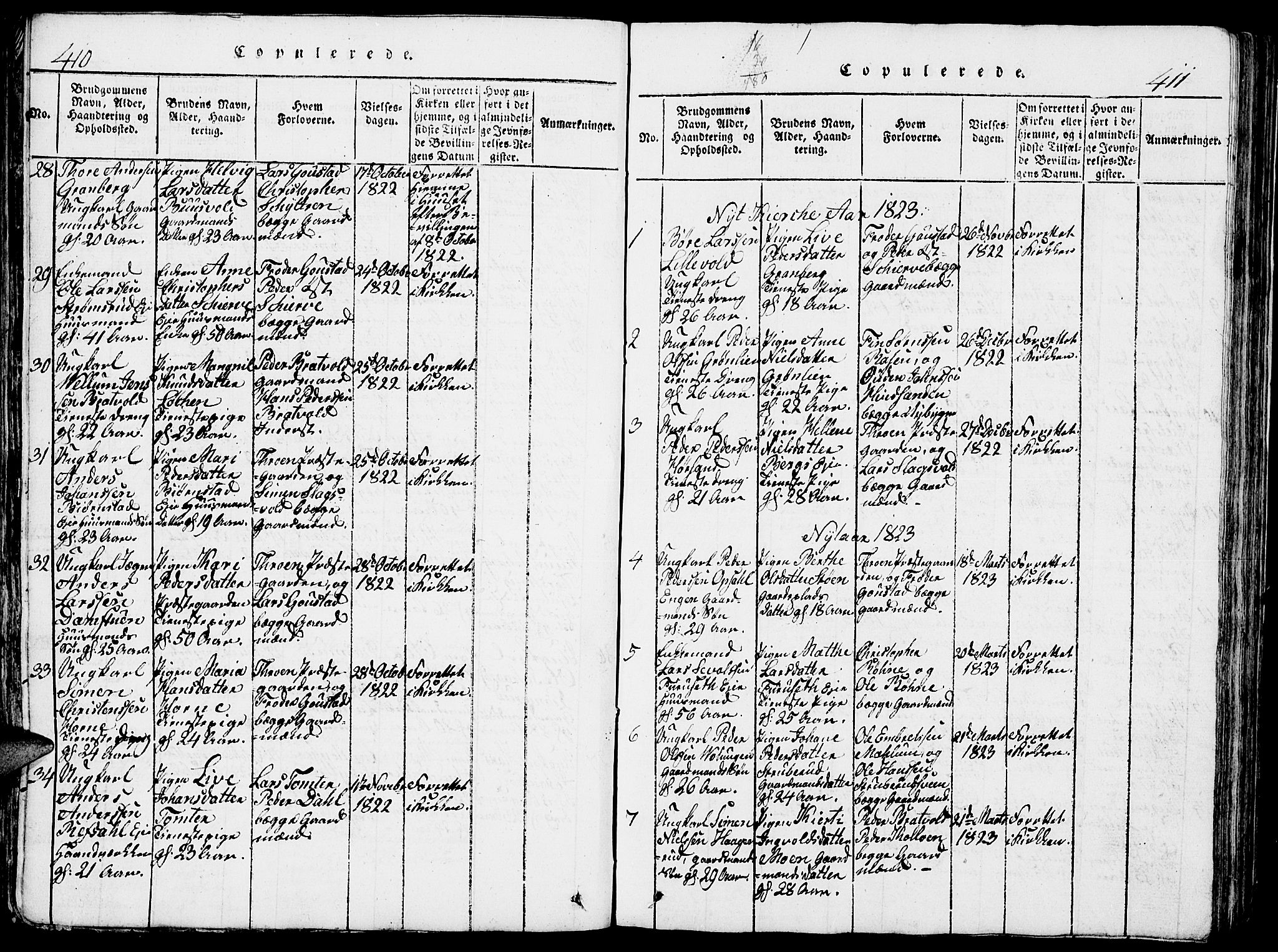 Romedal prestekontor, SAH/PREST-004/L/L0005: Parish register (copy) no. 5, 1814-1829, p. 410-411
