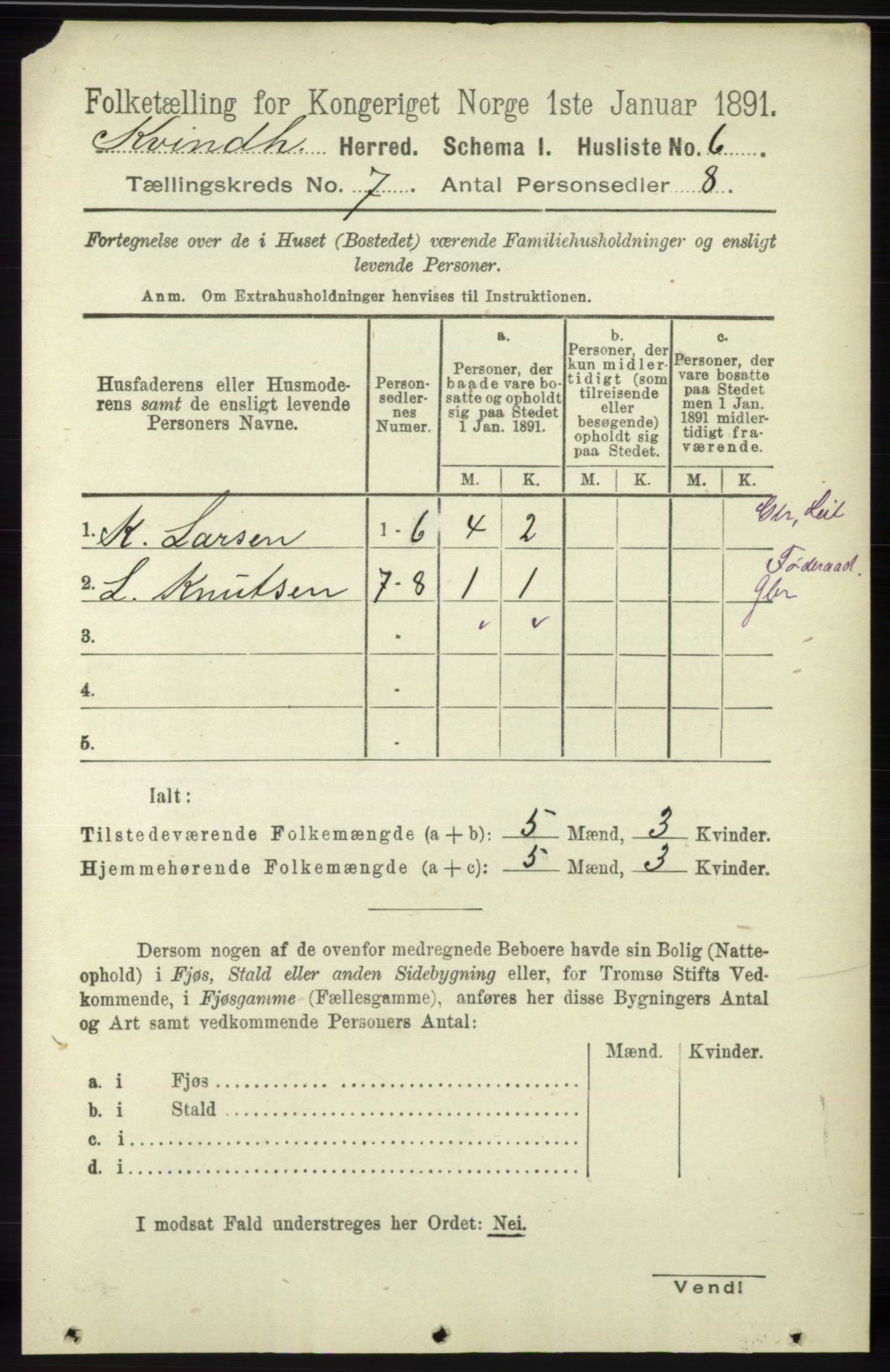 RA, 1891 census for 1224 Kvinnherad, 1891, p. 2381