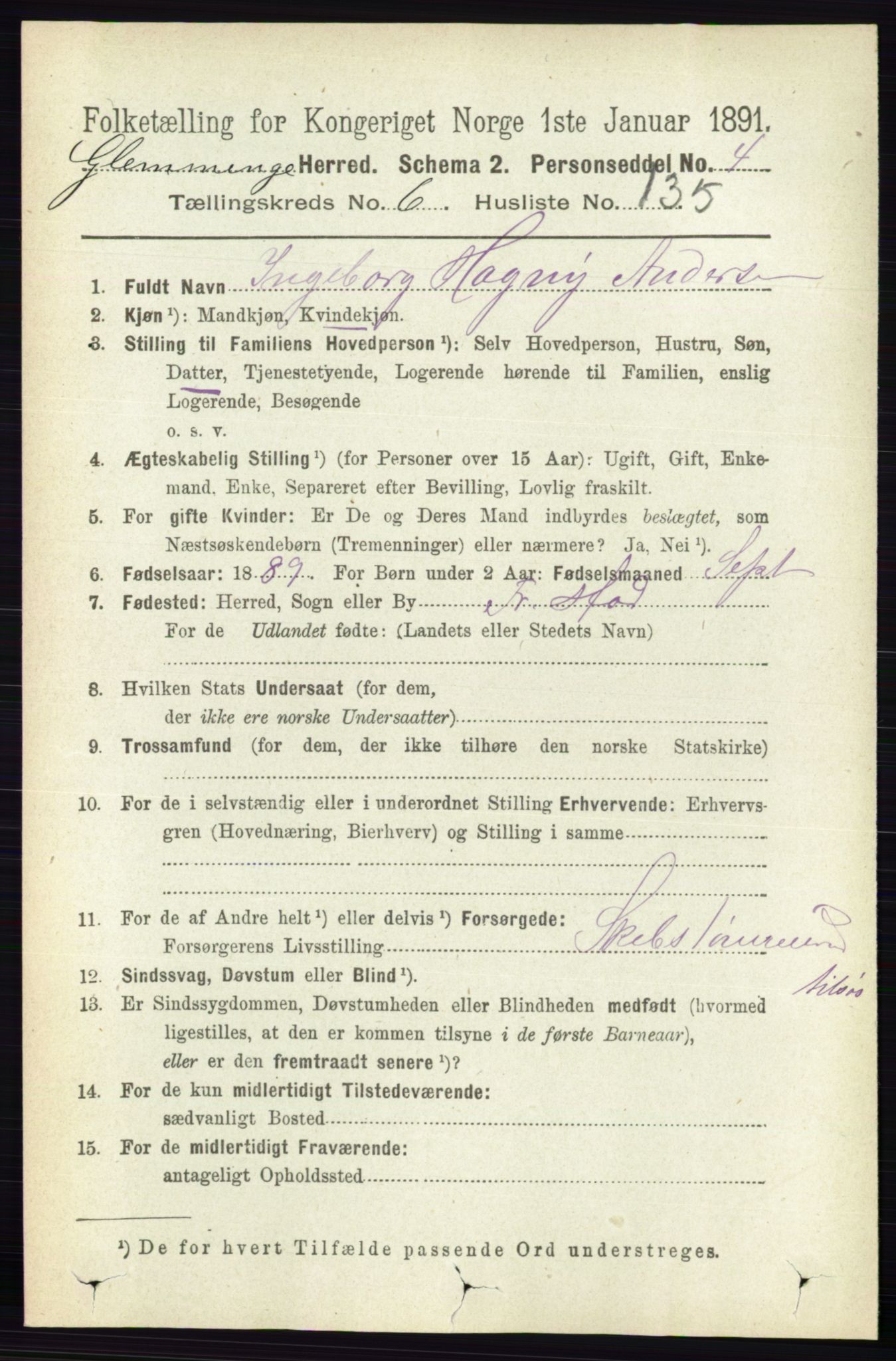 RA, 1891 census for 0132 Glemmen, 1891, p. 8664