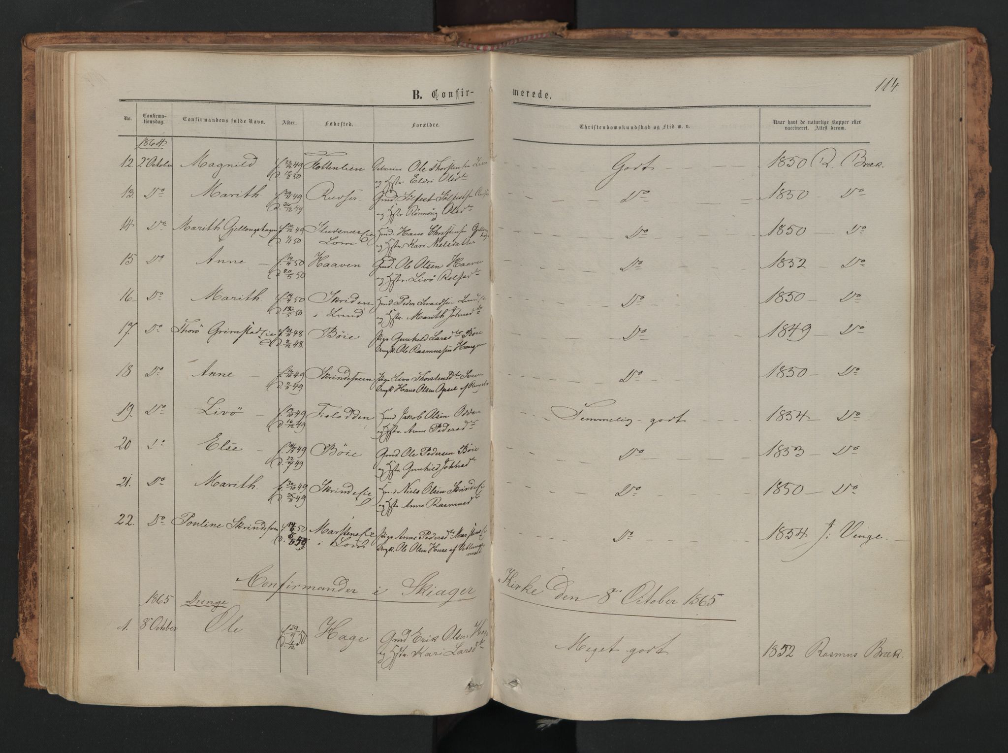 Skjåk prestekontor, SAH/PREST-072/H/Ha/Haa/L0001: Parish register (official) no. 1, 1863-1879, p. 114
