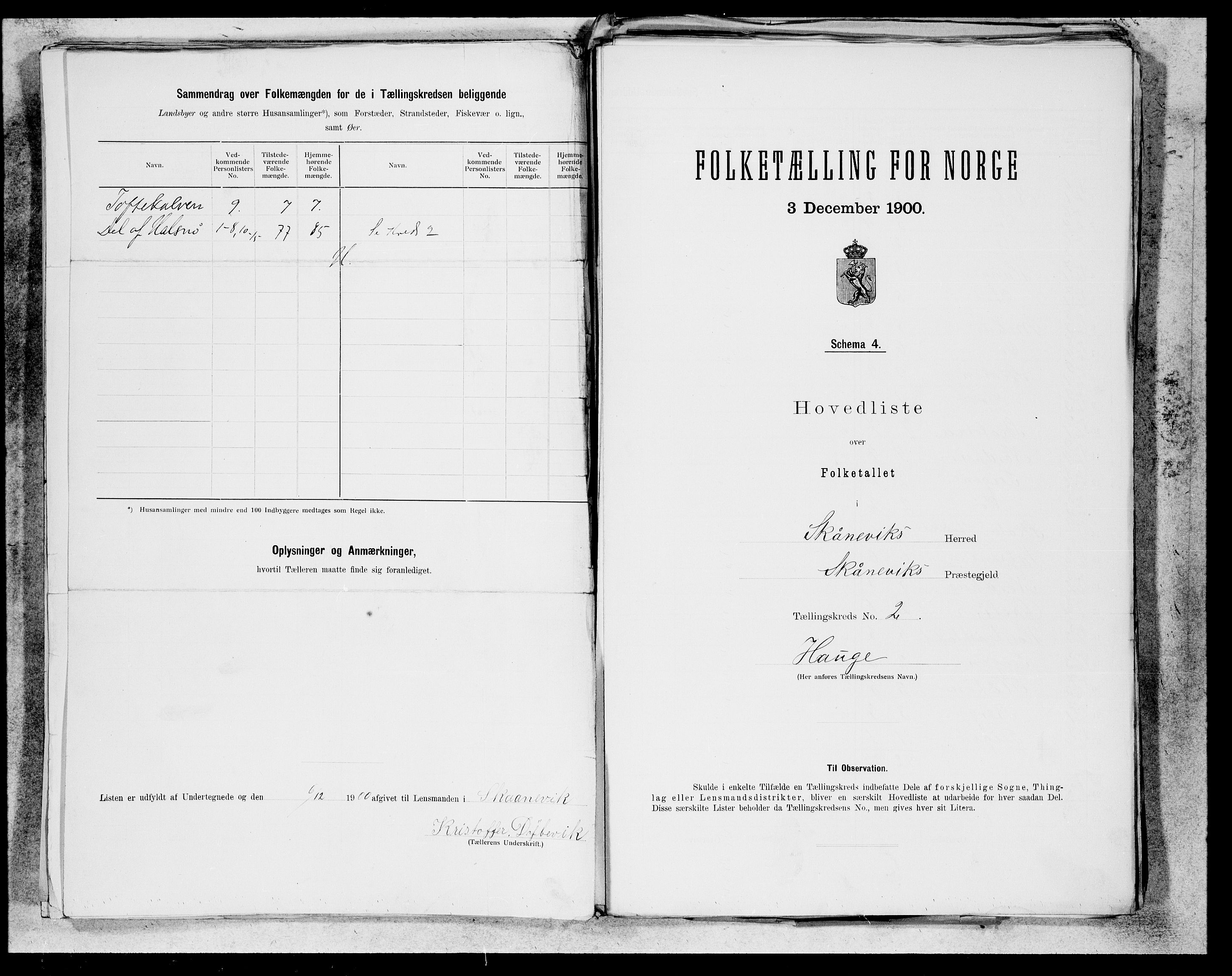 SAB, 1900 census for Skånevik, 1900, p. 3