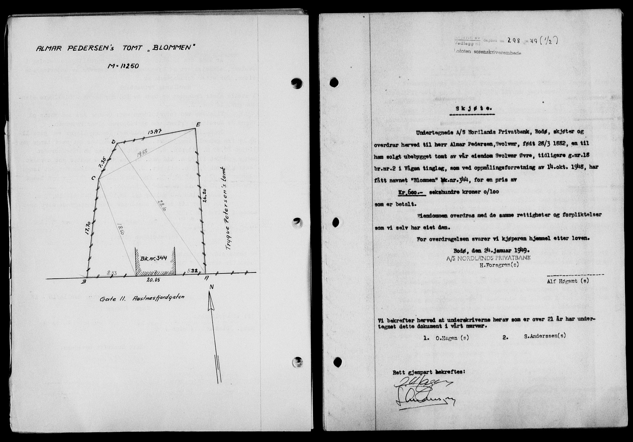 Lofoten sorenskriveri, SAT/A-0017/1/2/2C/L0020a: Mortgage book no. 20a, 1948-1949, Diary no: : 298/1949