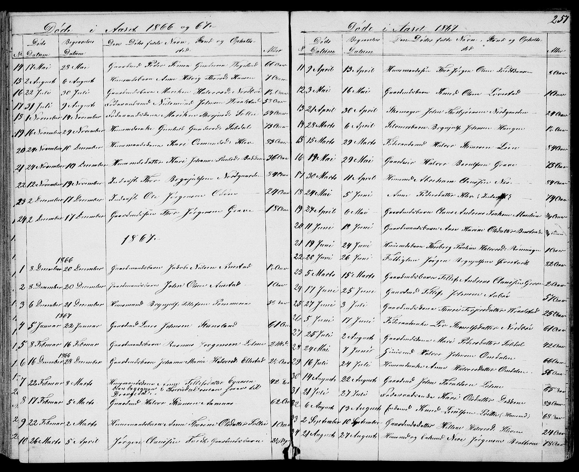 Drangedal kirkebøker, SAKO/A-258/G/Gb/L0001: Parish register (copy) no. II 1, 1856-1894, p. 257