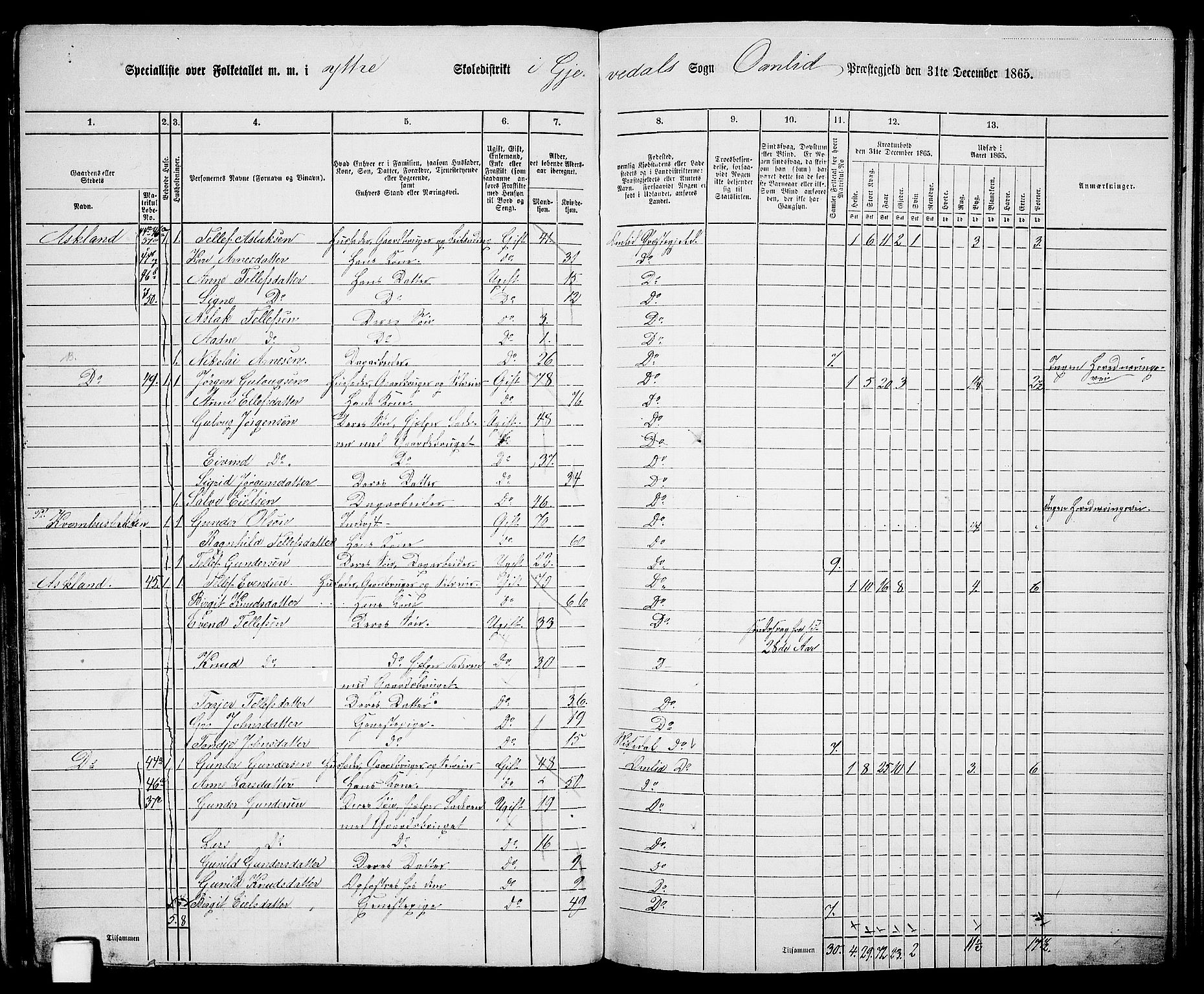 RA, 1865 census for Åmli, 1865, p. 66