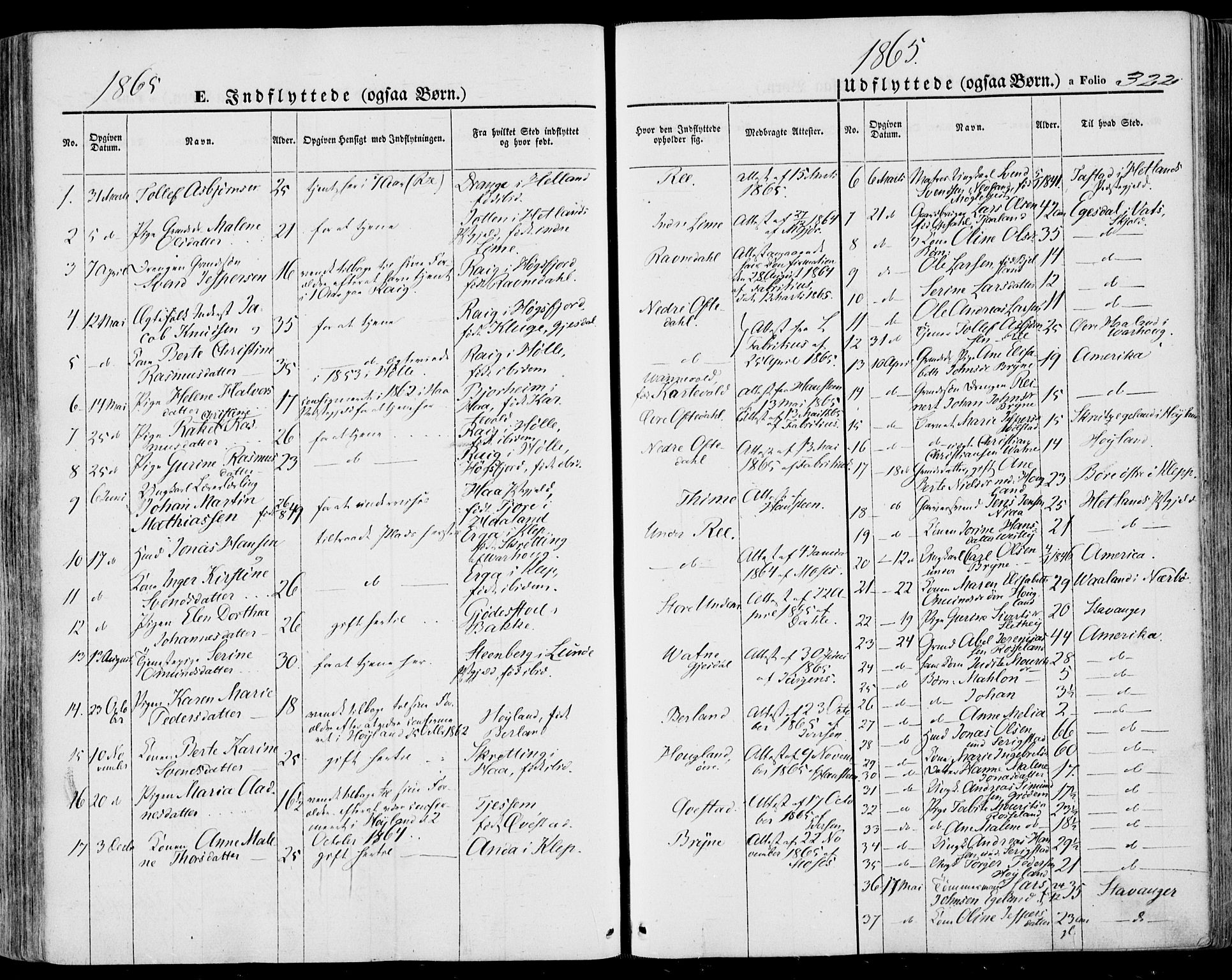 Lye sokneprestkontor, SAST/A-101794/001/30BA/L0007: Parish register (official) no. A 6, 1856-1871, p. 322