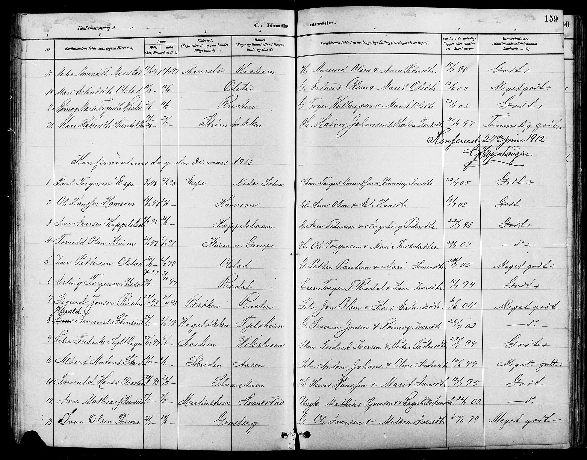 Nord-Fron prestekontor, SAH/PREST-080/H/Ha/Hab/L0005: Parish register (copy) no. 5, 1884-1914, p. 159