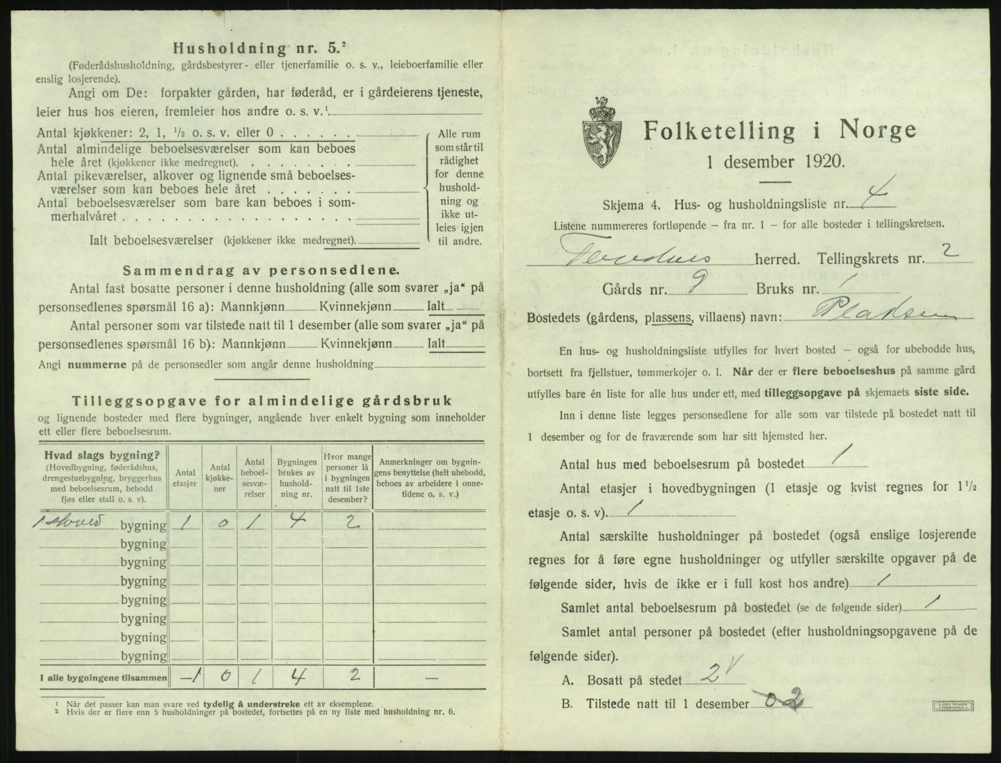 SAK, 1920 census for Tovdal, 1920, p. 47