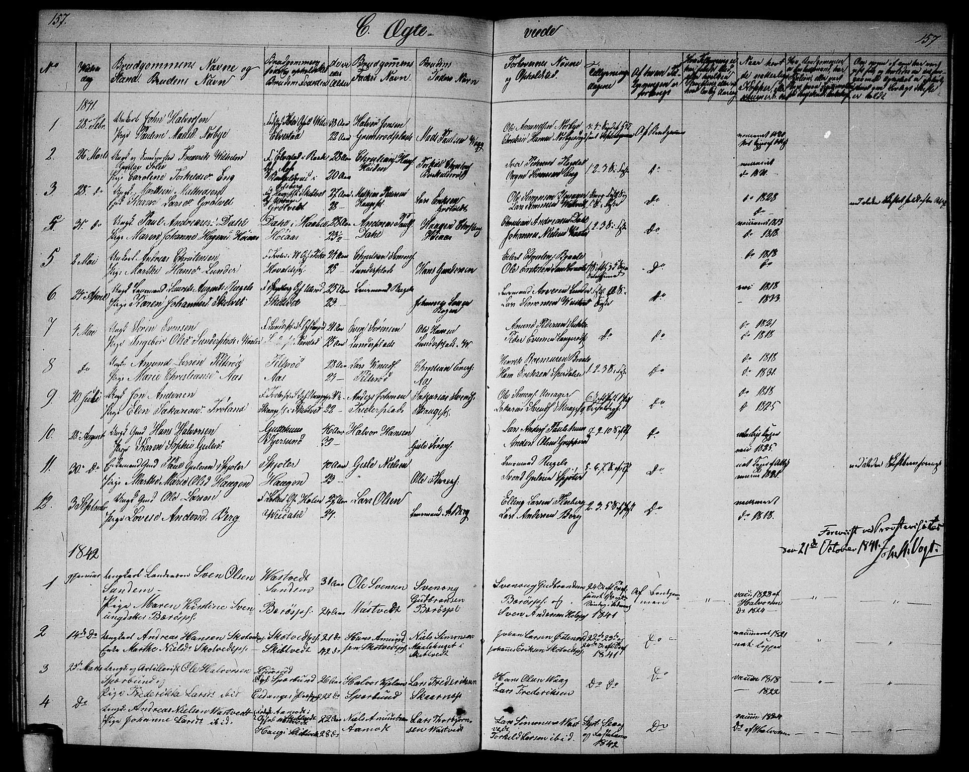 Våler prestekontor Kirkebøker, SAO/A-11083/G/Ga/L0002: Parish register (copy) no. I 2, 1839-1860, p. 157