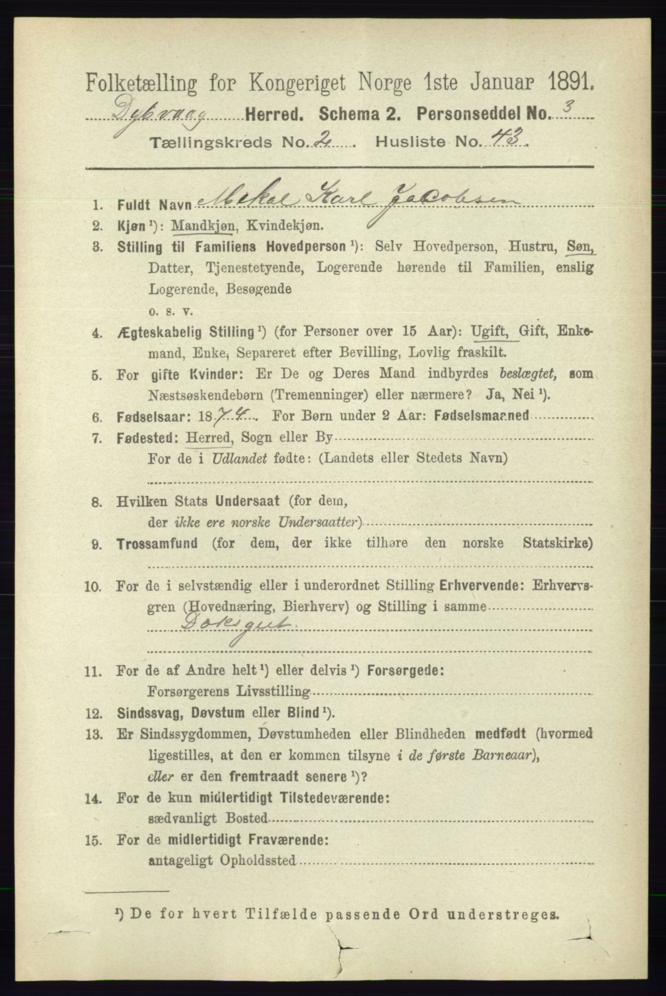 RA, 1891 census for 0915 Dypvåg, 1891, p. 752