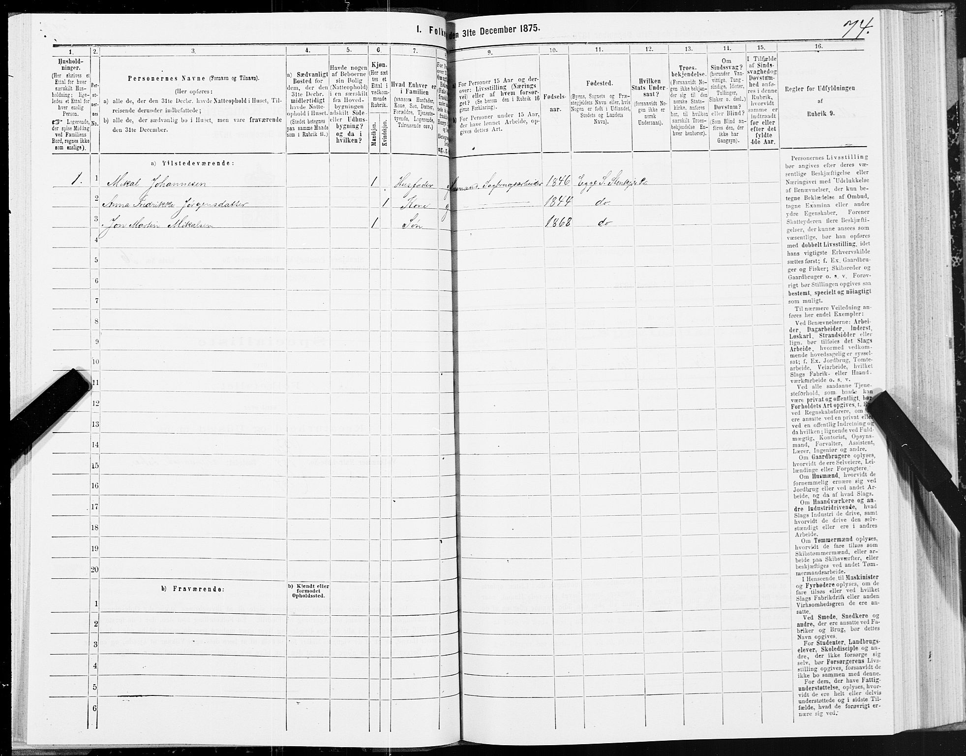 SAT, 1875 census for 1733L Steinkjer/Egge, 1875, p. 1074