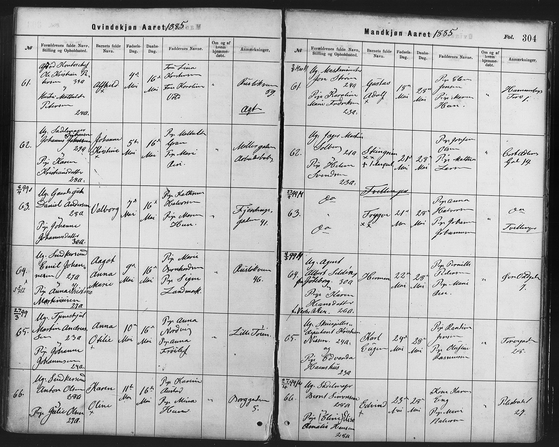 Rikshospitalet prestekontor Kirkebøker, SAO/A-10309b/F/L0006: Parish register (official) no. 6, 1871-1885, p. 304