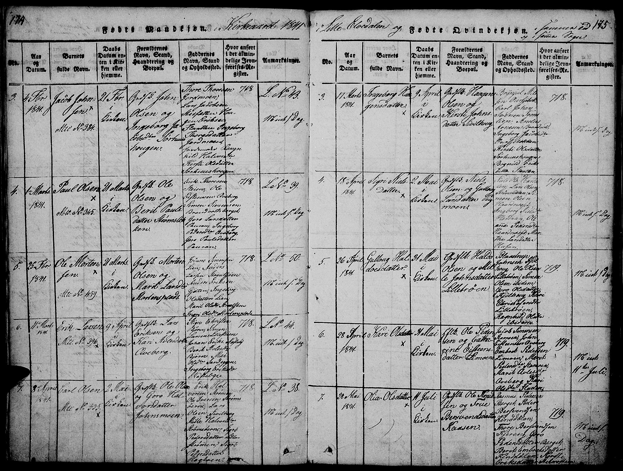 Tynset prestekontor, SAH/PREST-058/H/Ha/Hab/L0002: Parish register (copy) no. 2, 1814-1862, p. 174-175