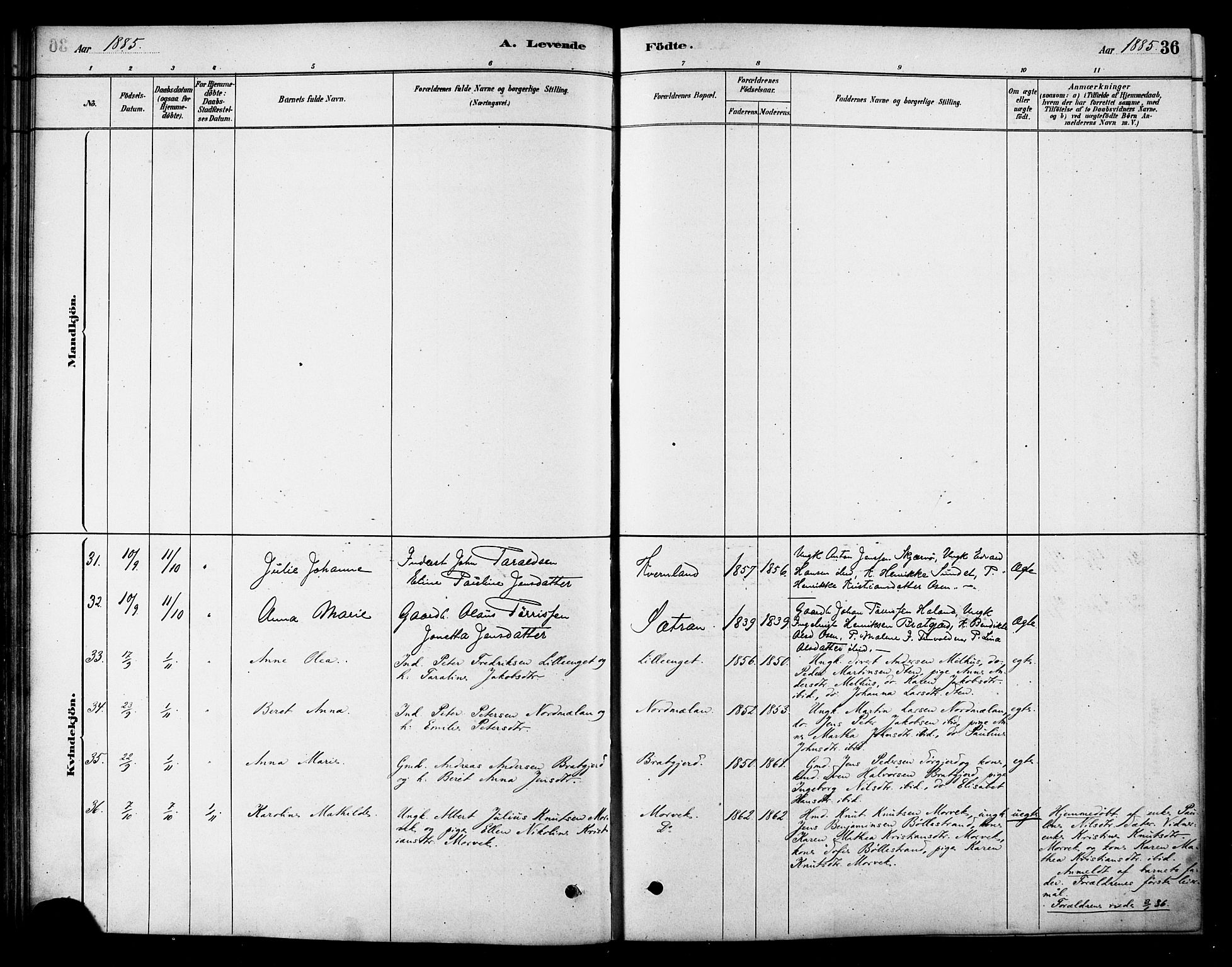 Ministerialprotokoller, klokkerbøker og fødselsregistre - Sør-Trøndelag, SAT/A-1456/658/L0722: Parish register (official) no. 658A01, 1879-1896, p. 36