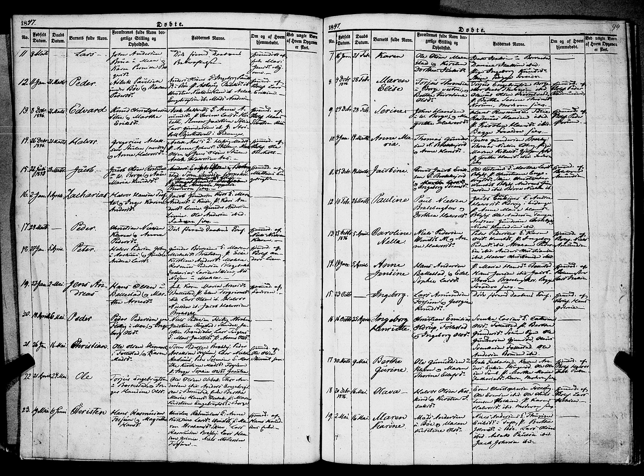 Gjerpen kirkebøker, AV/SAKO-A-265/F/Fa/L0007a: Parish register (official) no. I 7A, 1834-1857, p. 94