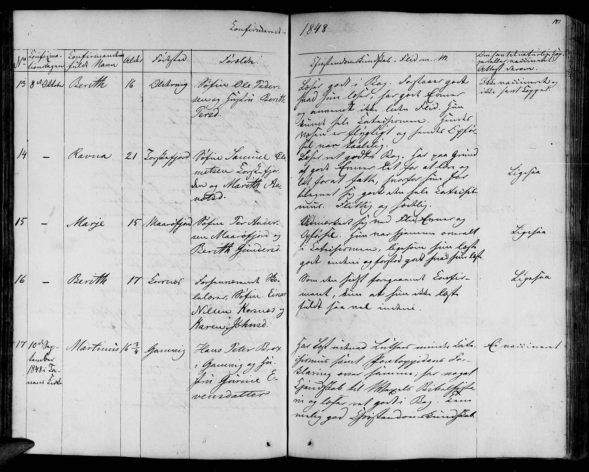 Lebesby sokneprestkontor, AV/SATØ-S-1353/H/Ha/L0003kirke: Parish register (official) no. 3, 1833-1852, p. 187