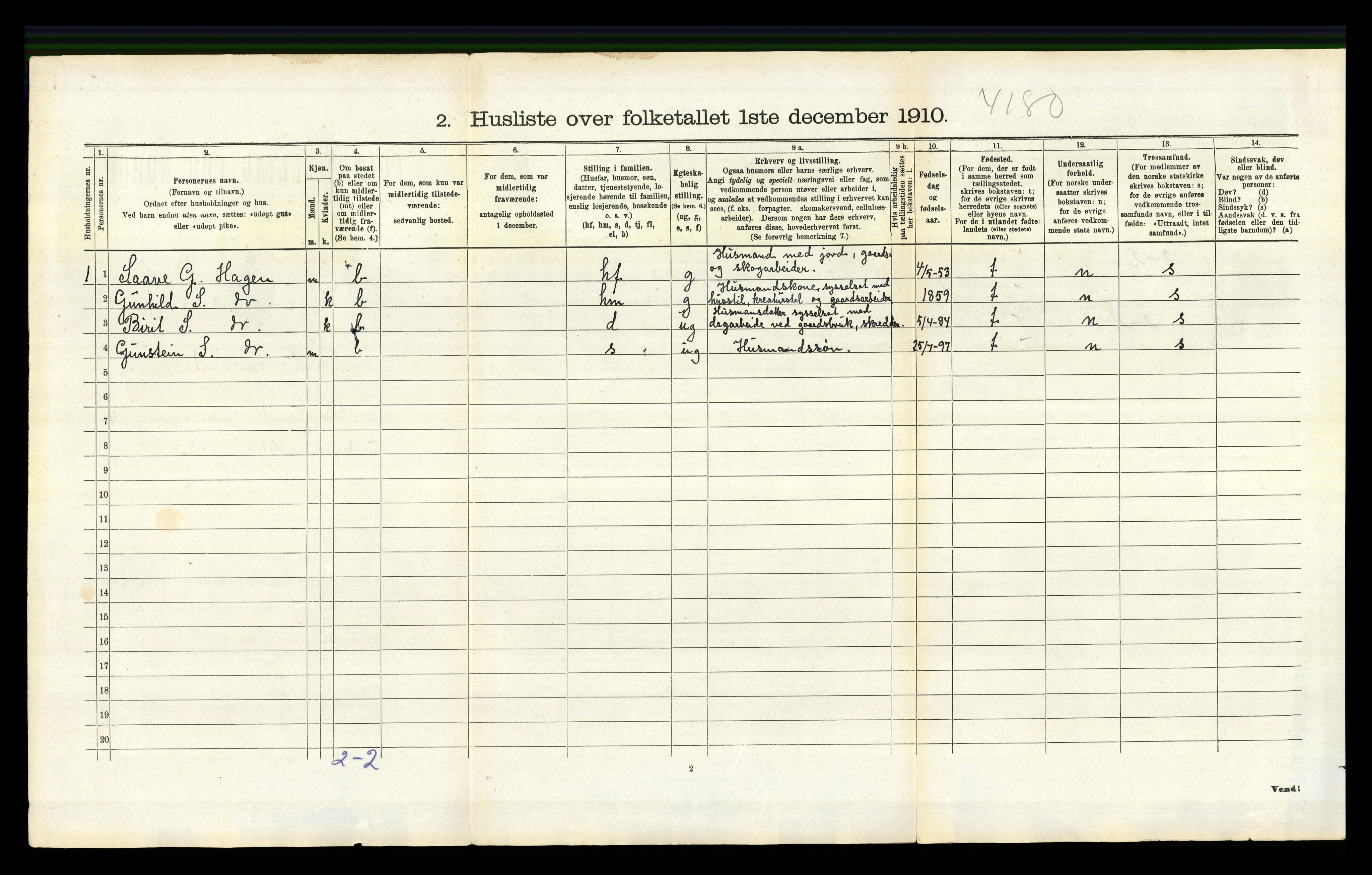 RA, 1910 census for Bygland, 1910, p. 244