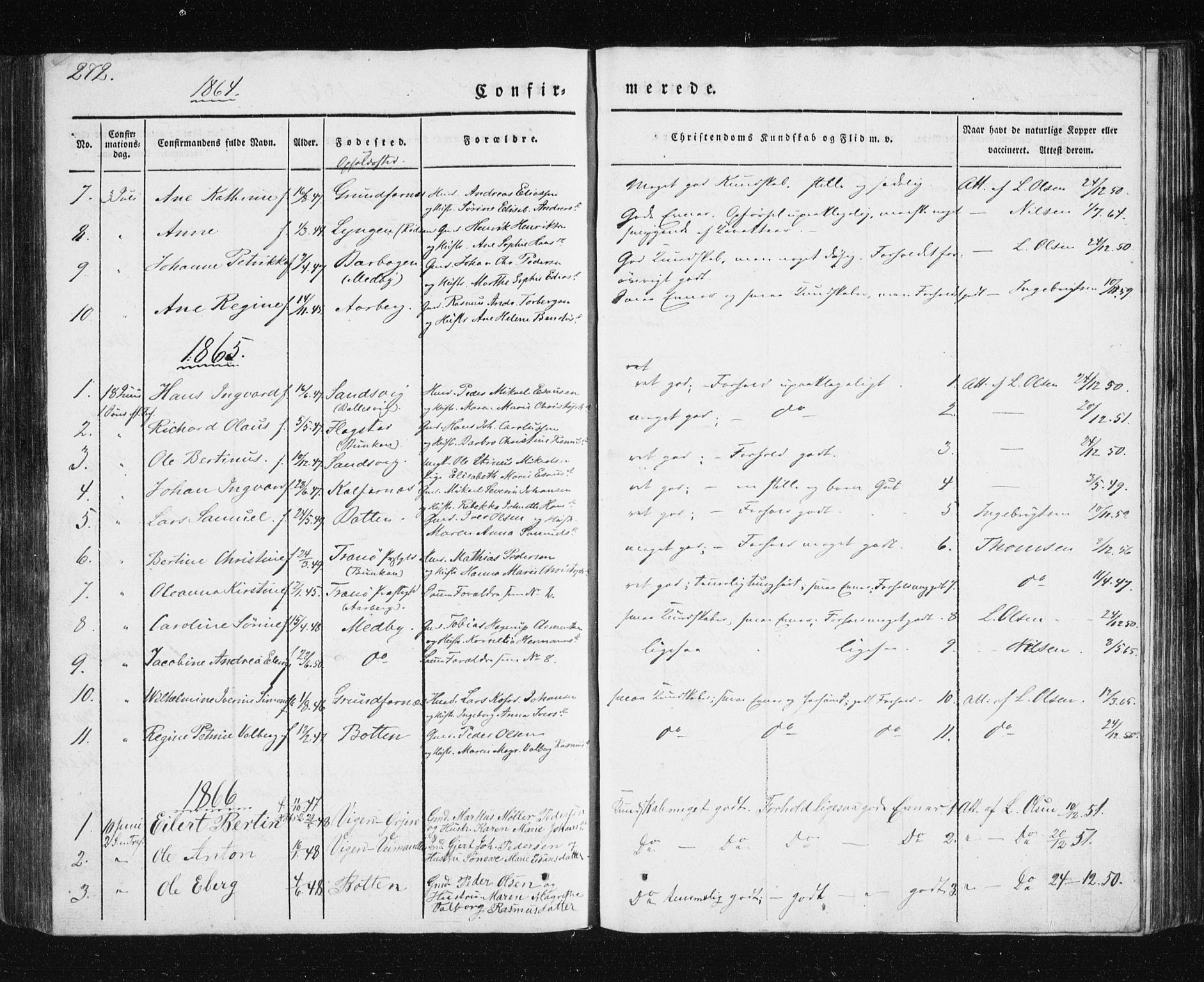 Berg sokneprestkontor, SATØ/S-1318/G/Ga/Gab/L0011klokker: Parish register (copy) no. 11, 1833-1878, p. 272