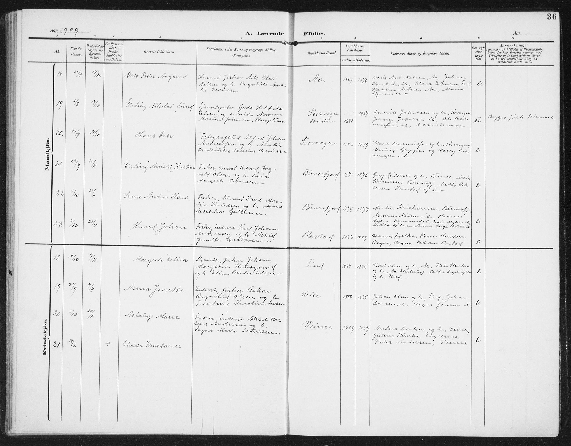 Ministerialprotokoller, klokkerbøker og fødselsregistre - Nordland, AV/SAT-A-1459/886/L1221: Parish register (official) no. 886A03, 1903-1913, p. 36