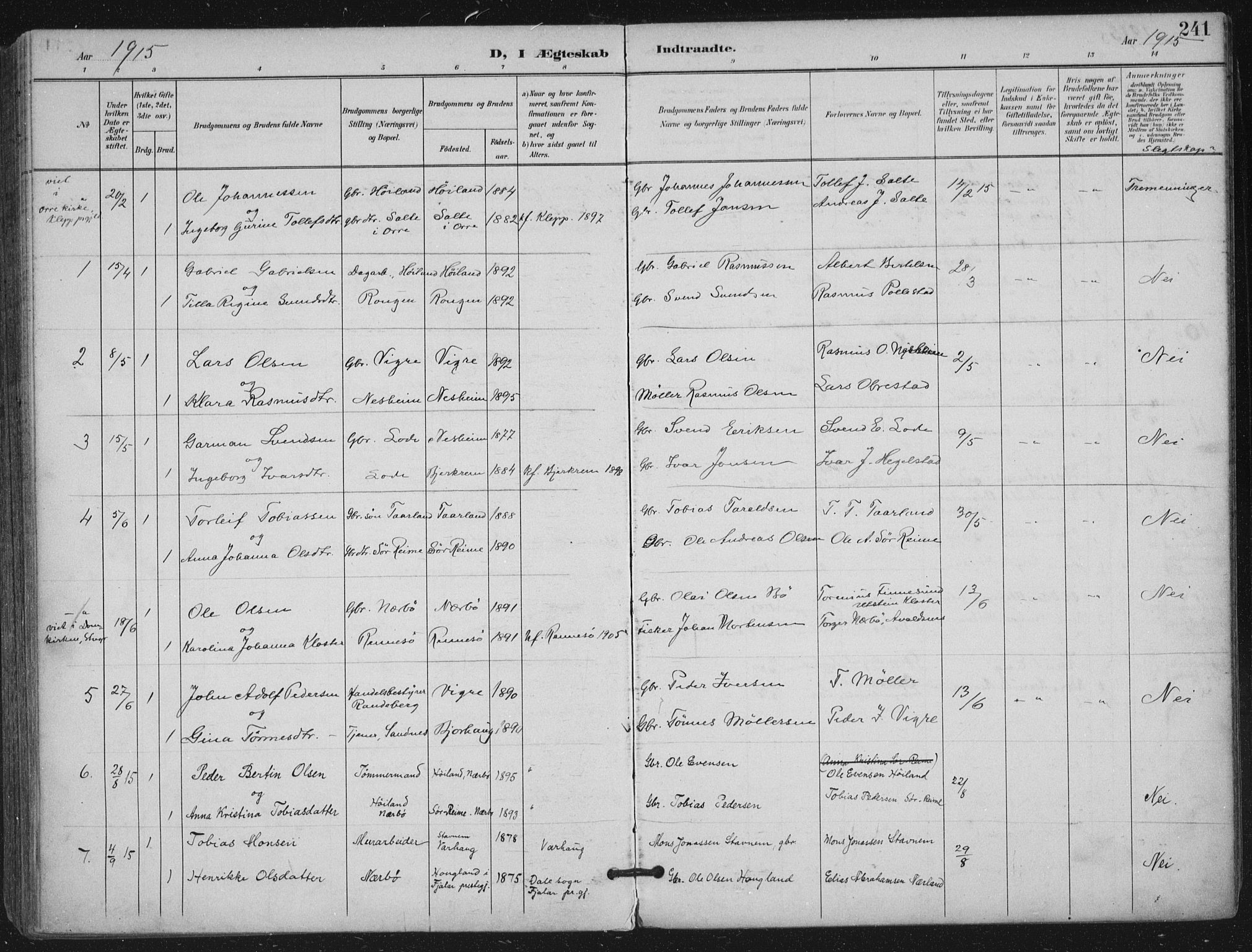 Hå sokneprestkontor, SAST/A-101801/002/B/L0001: Parish register (official) no. A 11, 1897-1924, p. 241