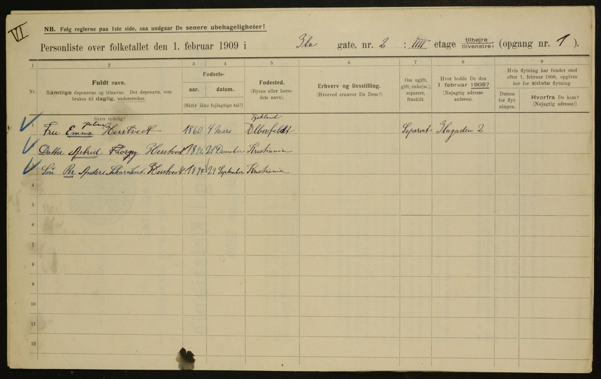 OBA, Municipal Census 1909 for Kristiania, 1909, p. 39446