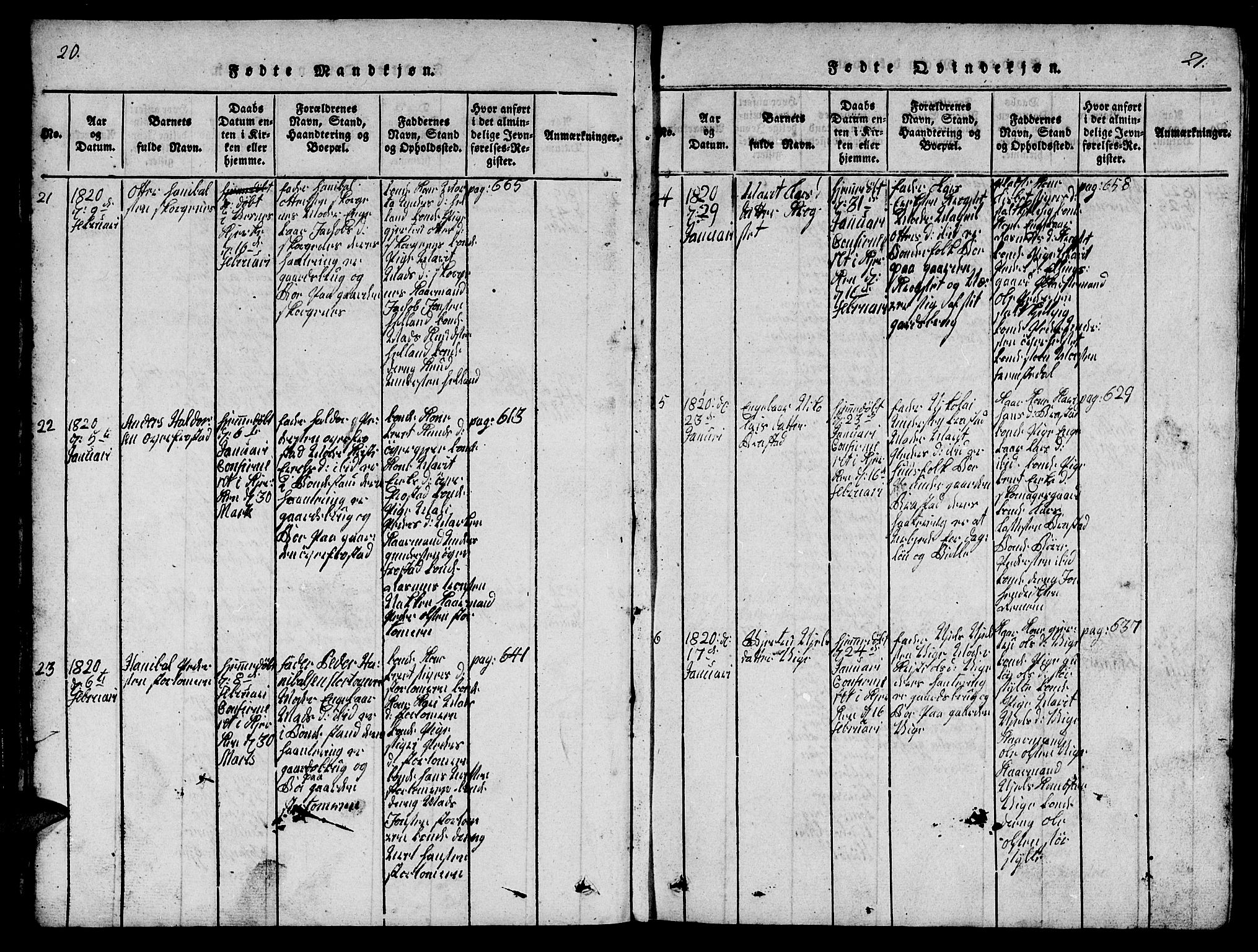 Ministerialprotokoller, klokkerbøker og fødselsregistre - Møre og Romsdal, AV/SAT-A-1454/539/L0535: Parish register (copy) no. 539C01, 1818-1842, p. 20-21