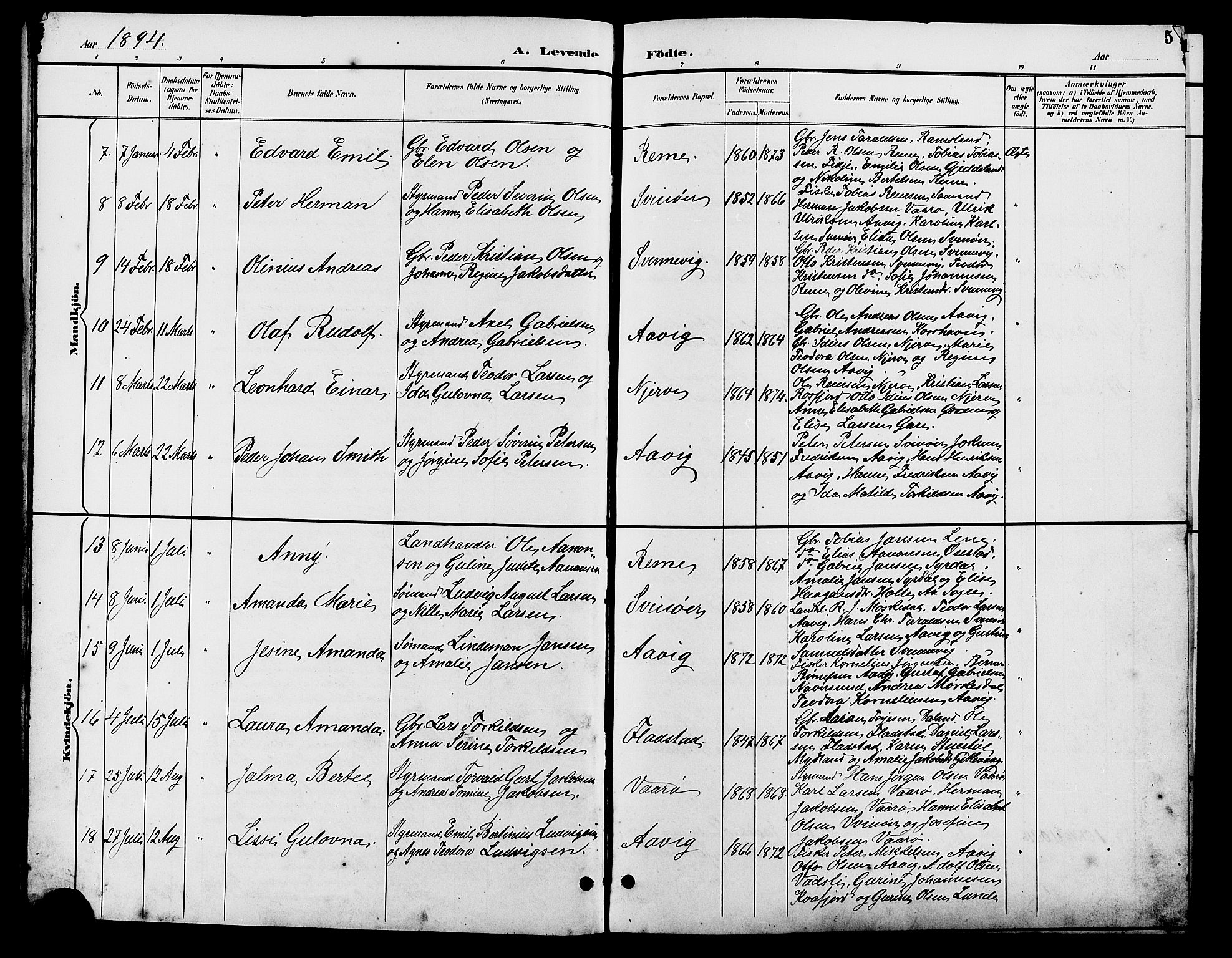 Sør-Audnedal sokneprestkontor, AV/SAK-1111-0039/F/Fb/Fba/L0004: Parish register (copy) no. B 4, 1893-1909, p. 5