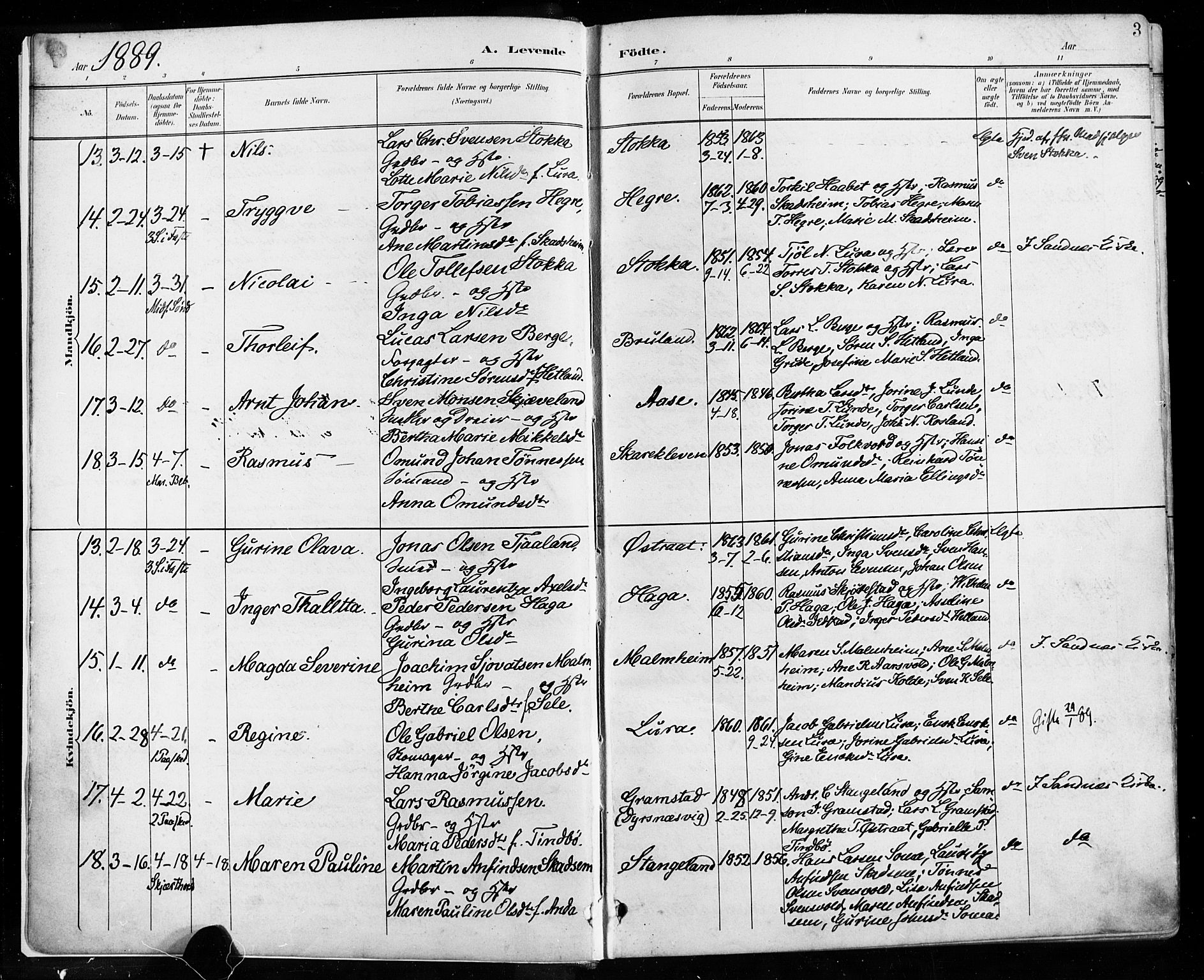 Høyland sokneprestkontor, AV/SAST-A-101799/001/30BA/L0013: Parish register (official) no. A 13.1, 1889-1898, p. 3