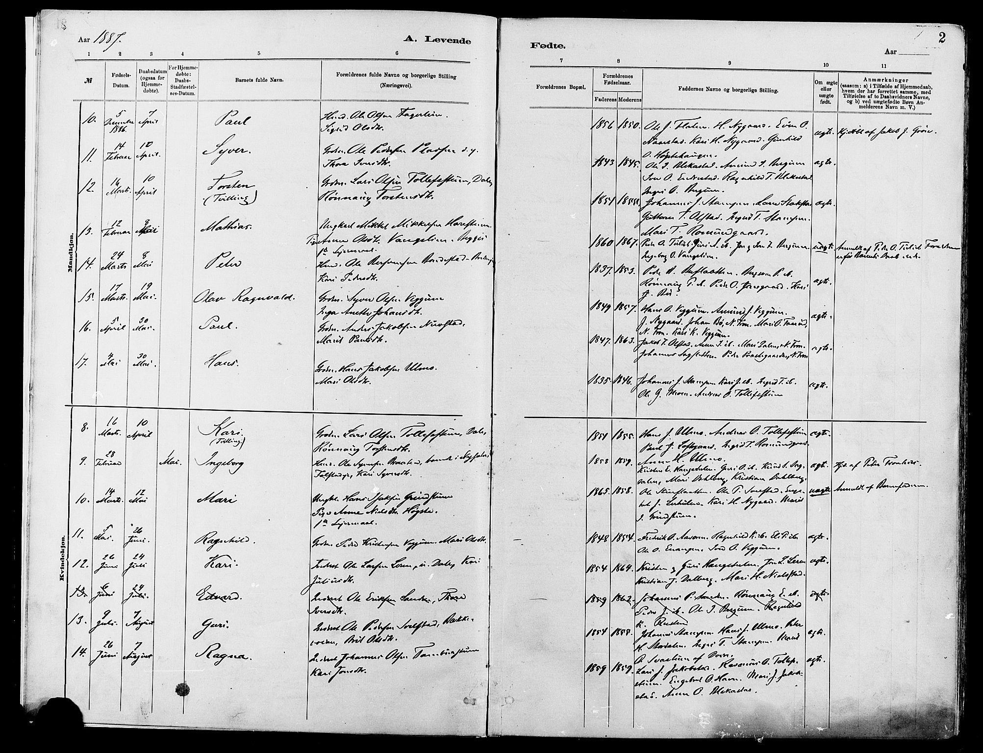Vågå prestekontor, SAH/PREST-076/H/Ha/Haa/L0008: Parish register (official) no. 8, 1886-1904, p. 2