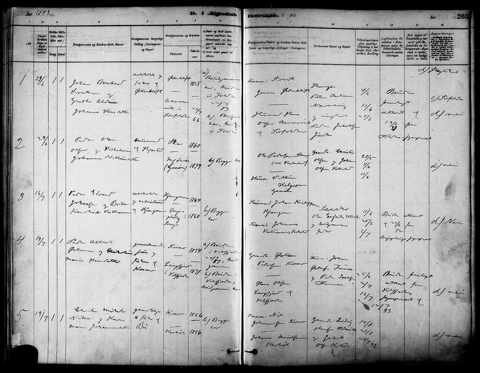 Ministerialprotokoller, klokkerbøker og fødselsregistre - Nordland, SAT/A-1459/852/L0740: Parish register (official) no. 852A10, 1878-1894, p. 263
